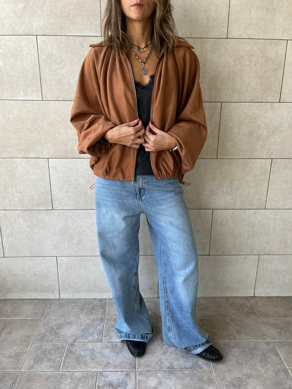 Camel Balloon Suede Jacket