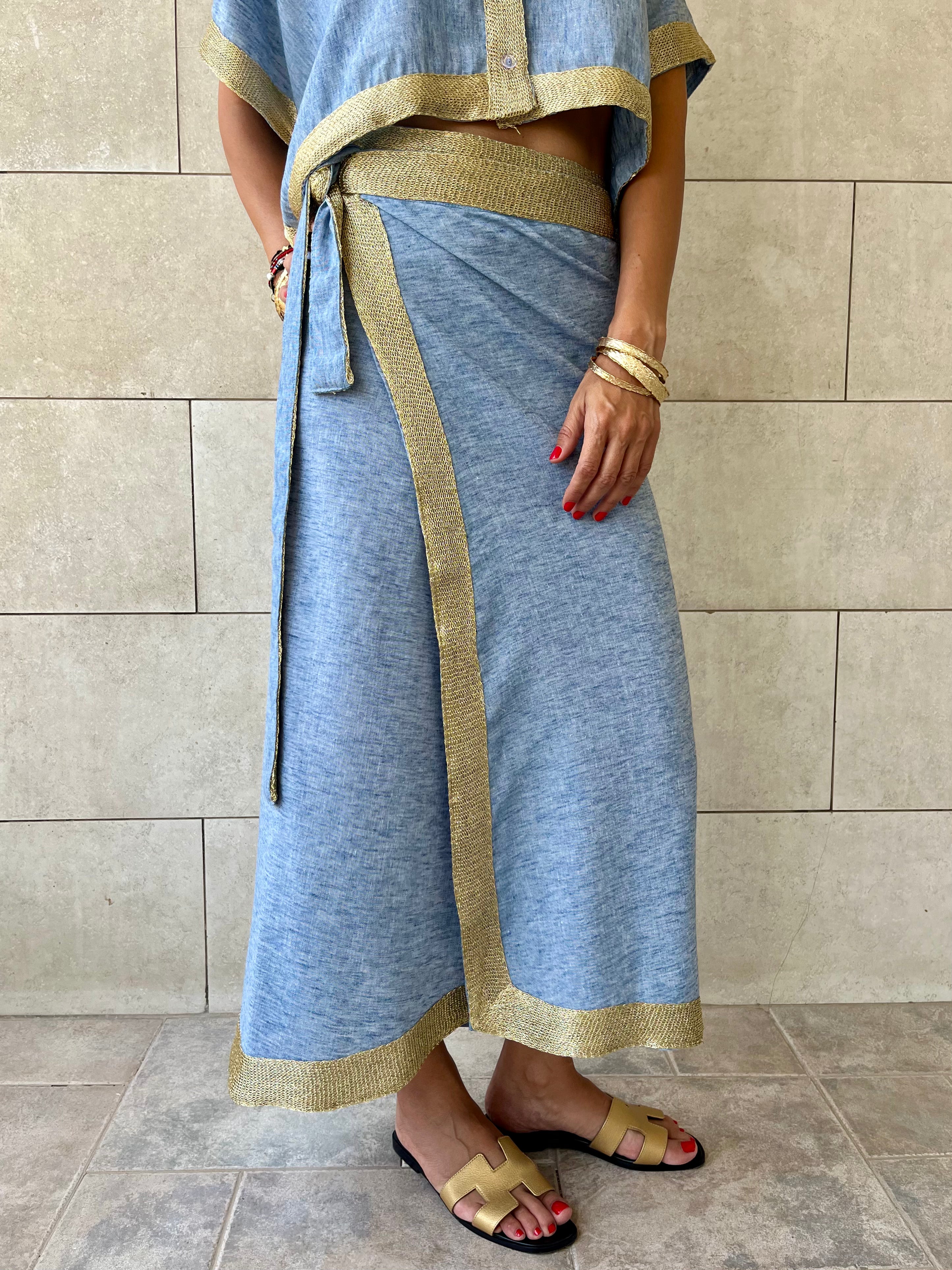 Golden Blue Edge Wrap Skirt