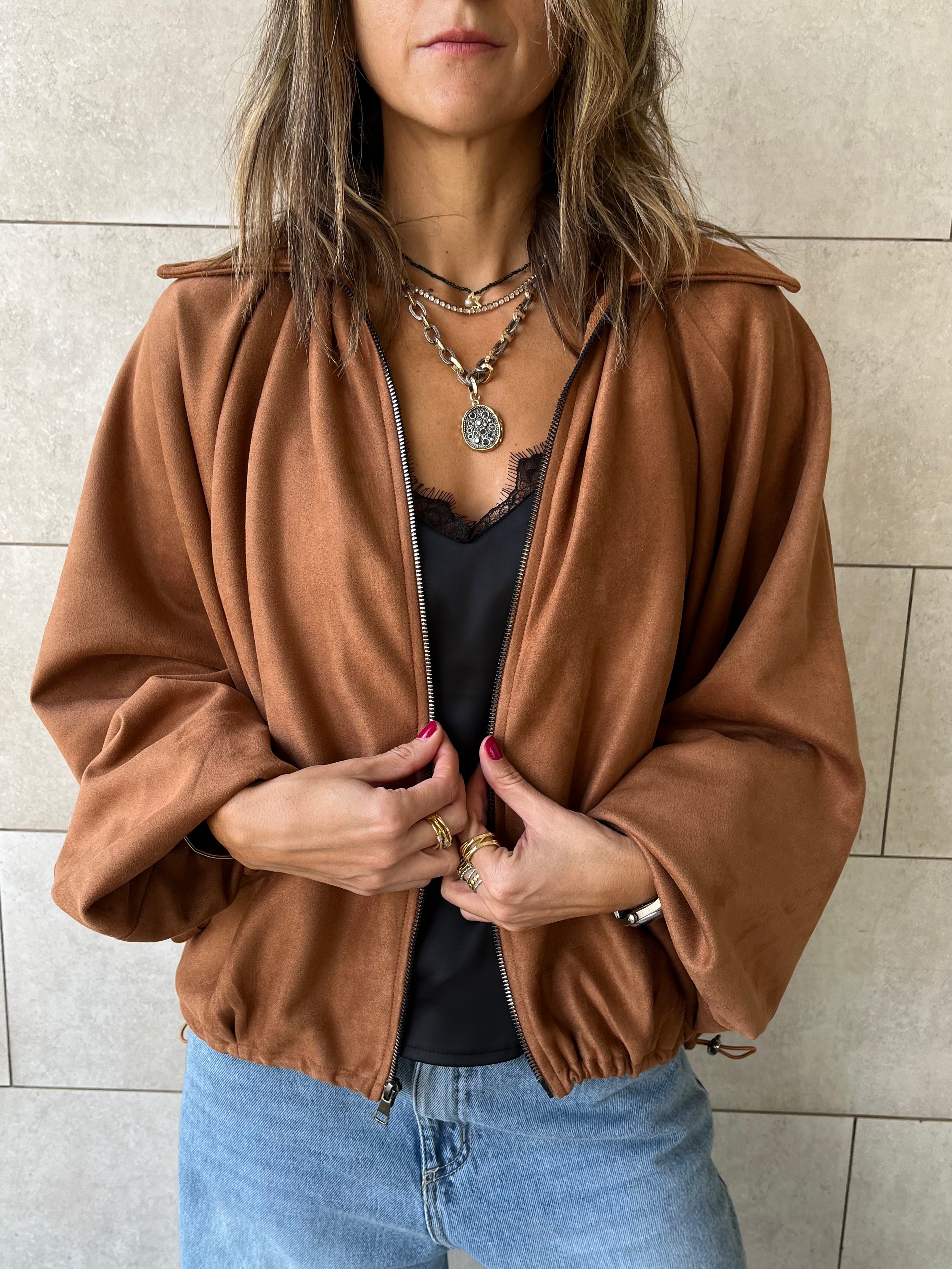 Camel Balloon Suede Jacket