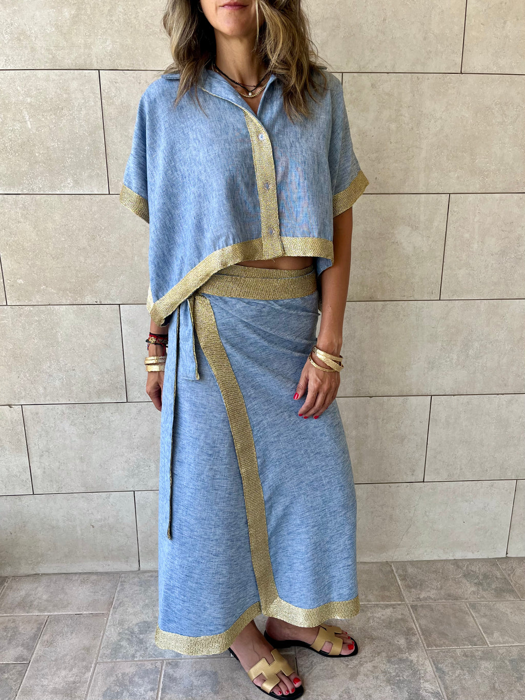 Golden Blue Edge Cropped Shirt