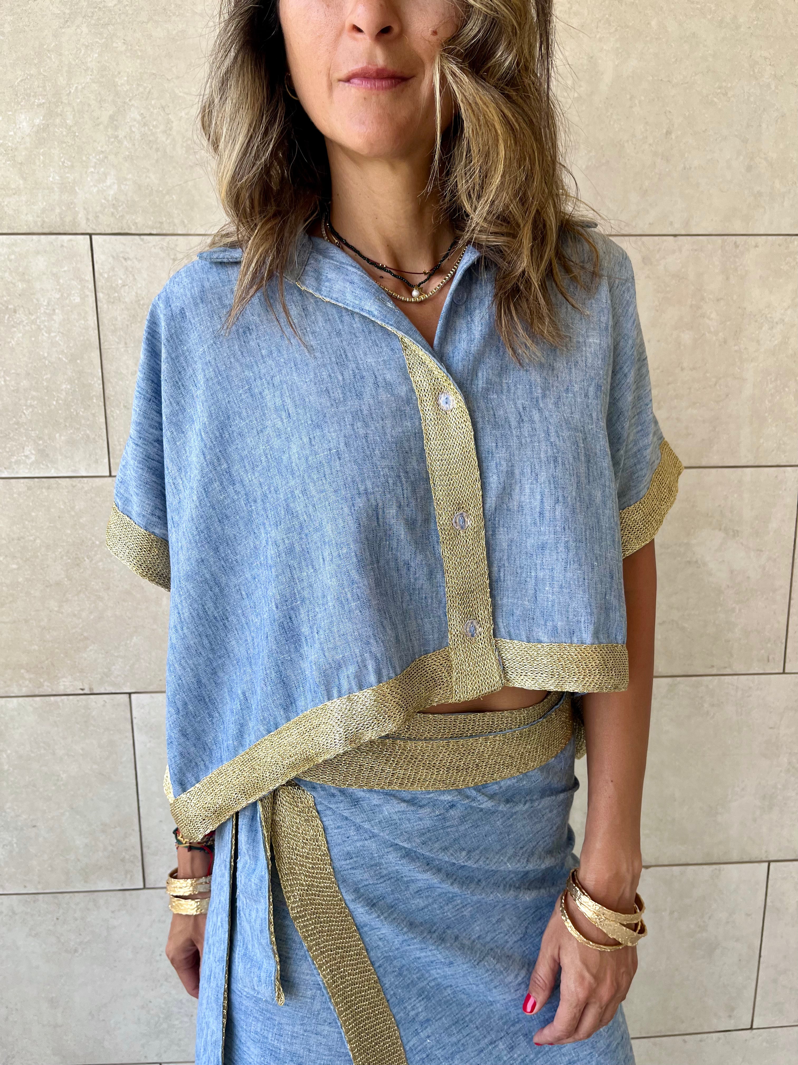 Golden Blue Edge Cropped Shirt