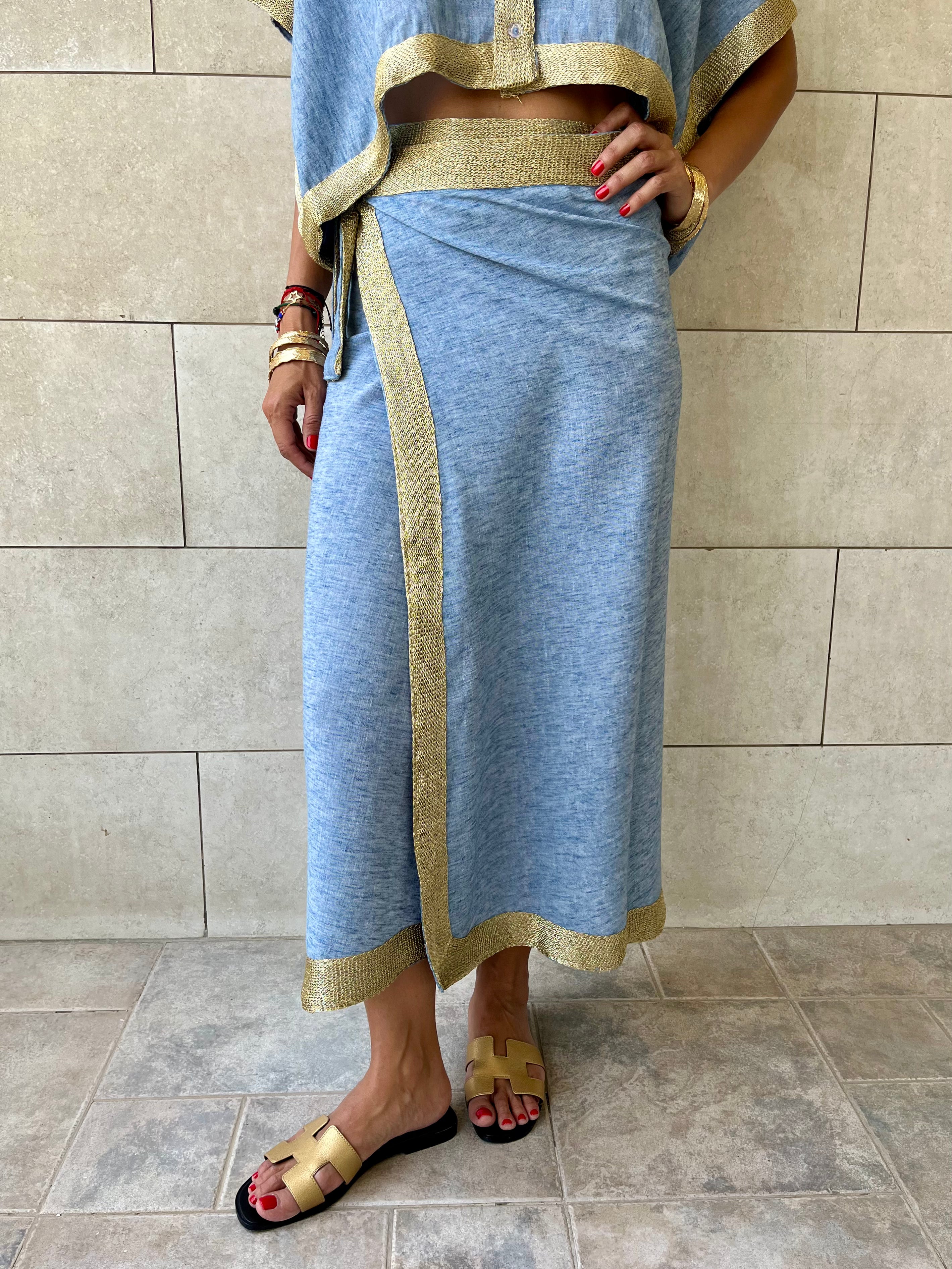 Golden Blue Edge Wrap Skirt