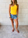 Yellow Simple Cool Off Shoulder Top