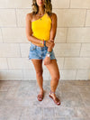 Yellow Simple Cool Off Shoulder Top