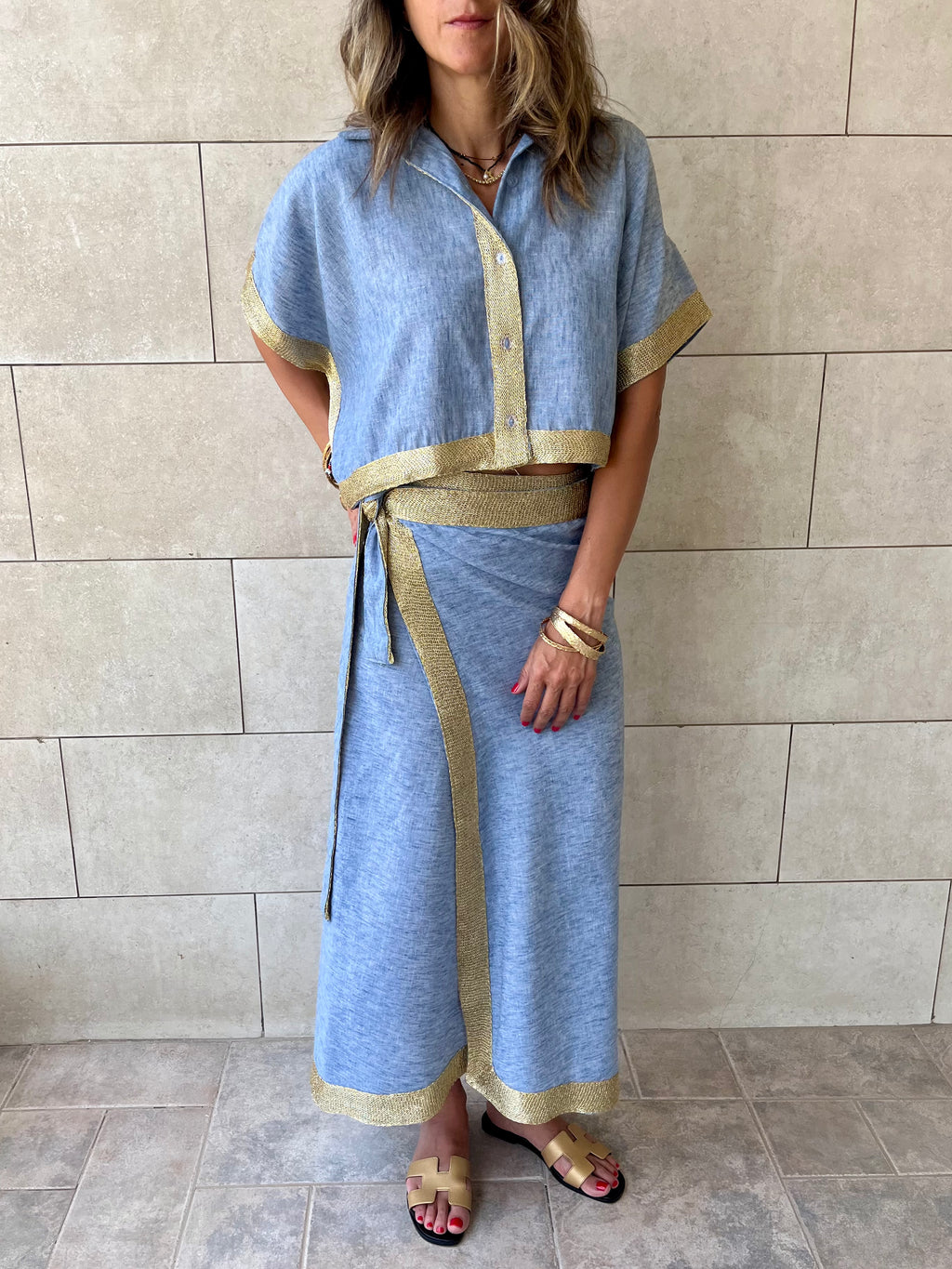 Golden Blue Edge Wrap Skirt