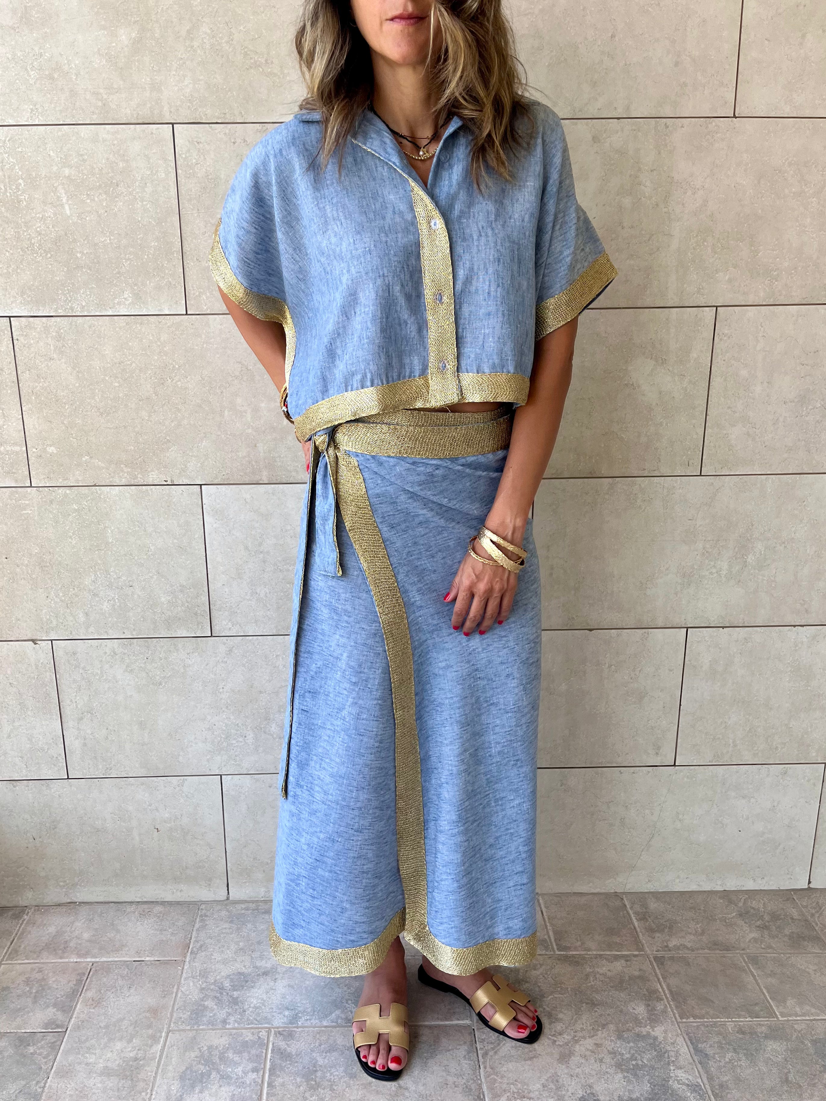 Golden Blue Edge Wrap Skirt