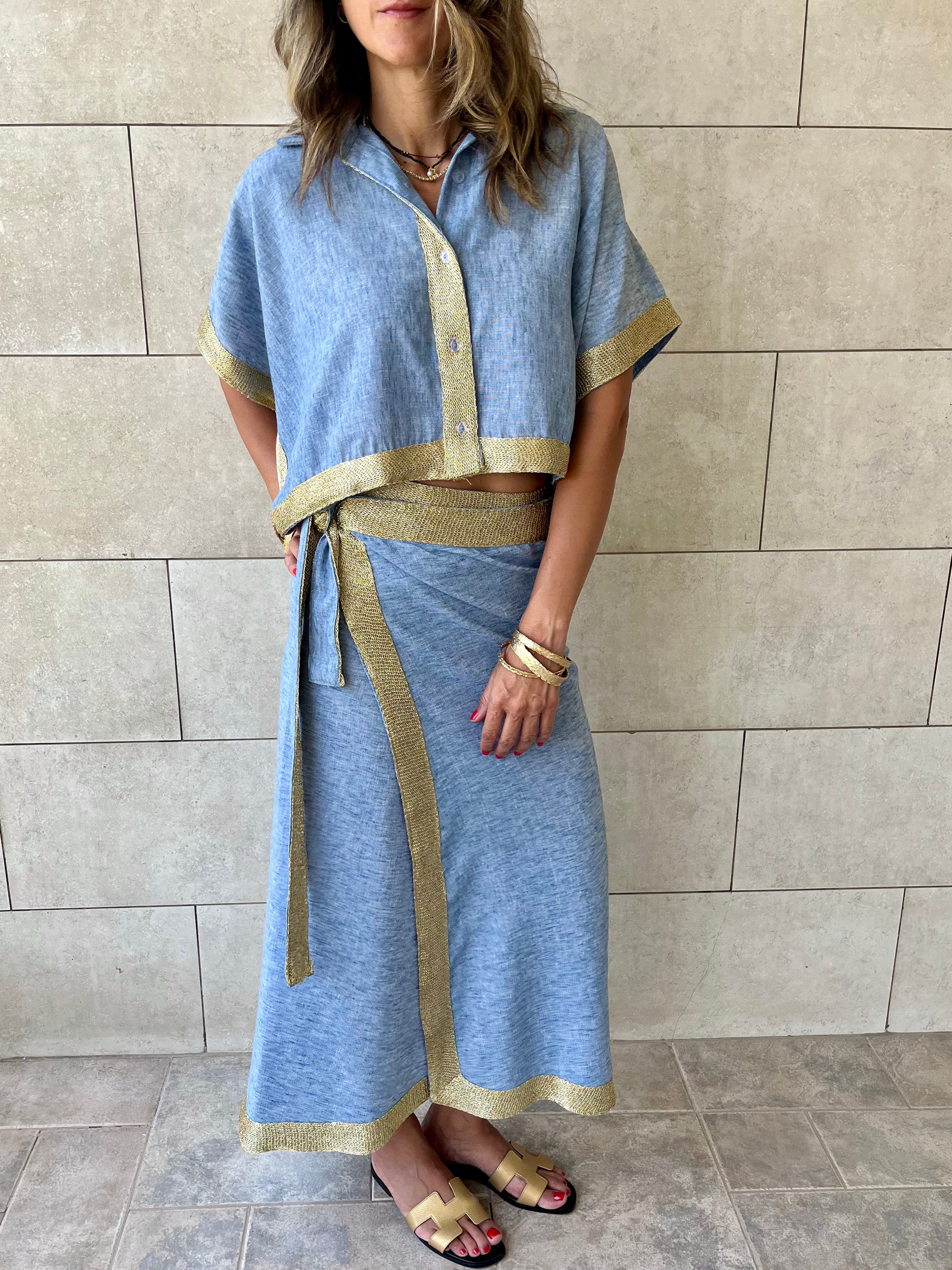 Golden Blue Edge Cropped Shirt