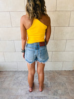 Yellow Simple Cool Off Shoulder Top