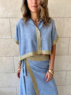 Golden Blue Edge Cropped Shirt