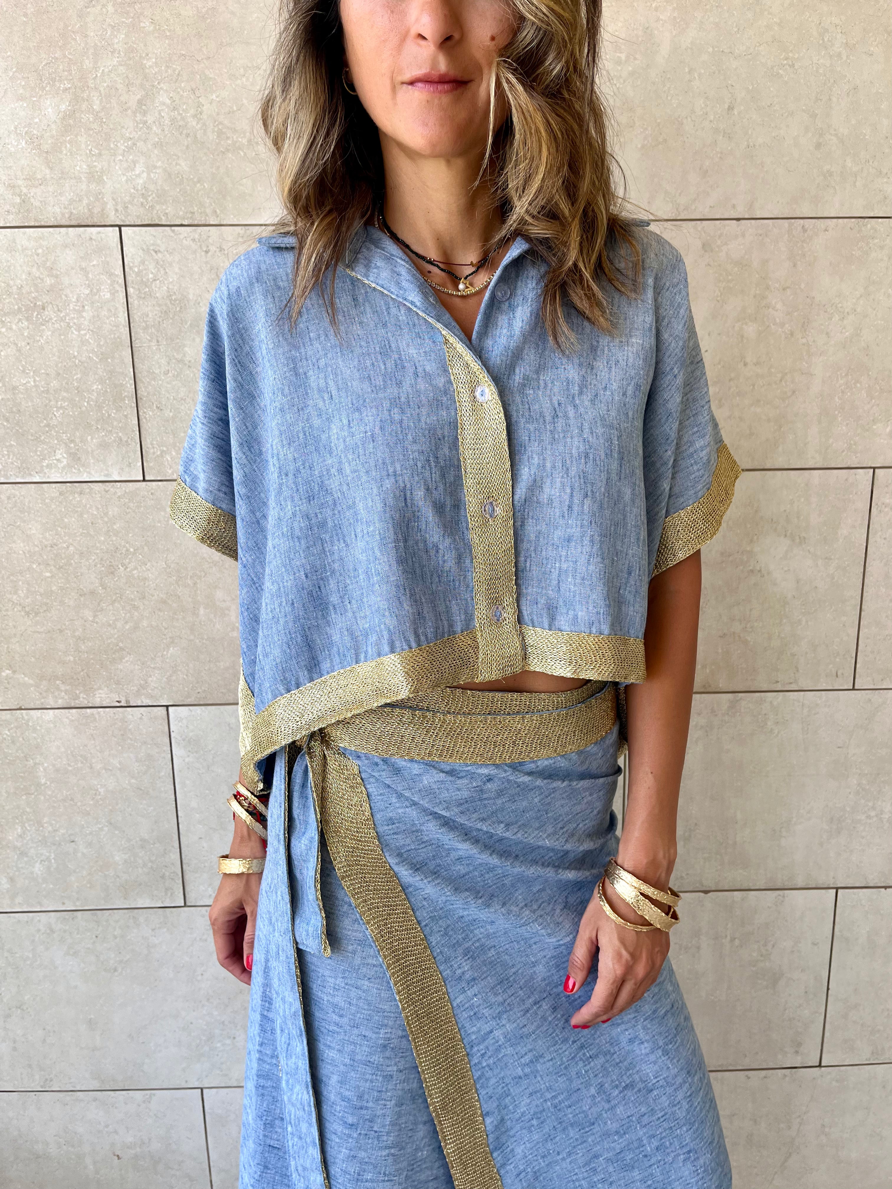 Golden Blue Edge Cropped Shirt