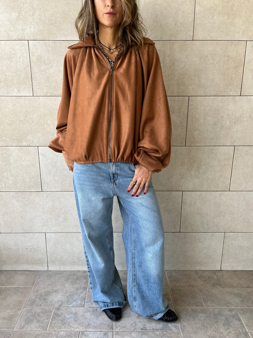 Camel Balloon Suede Jacket