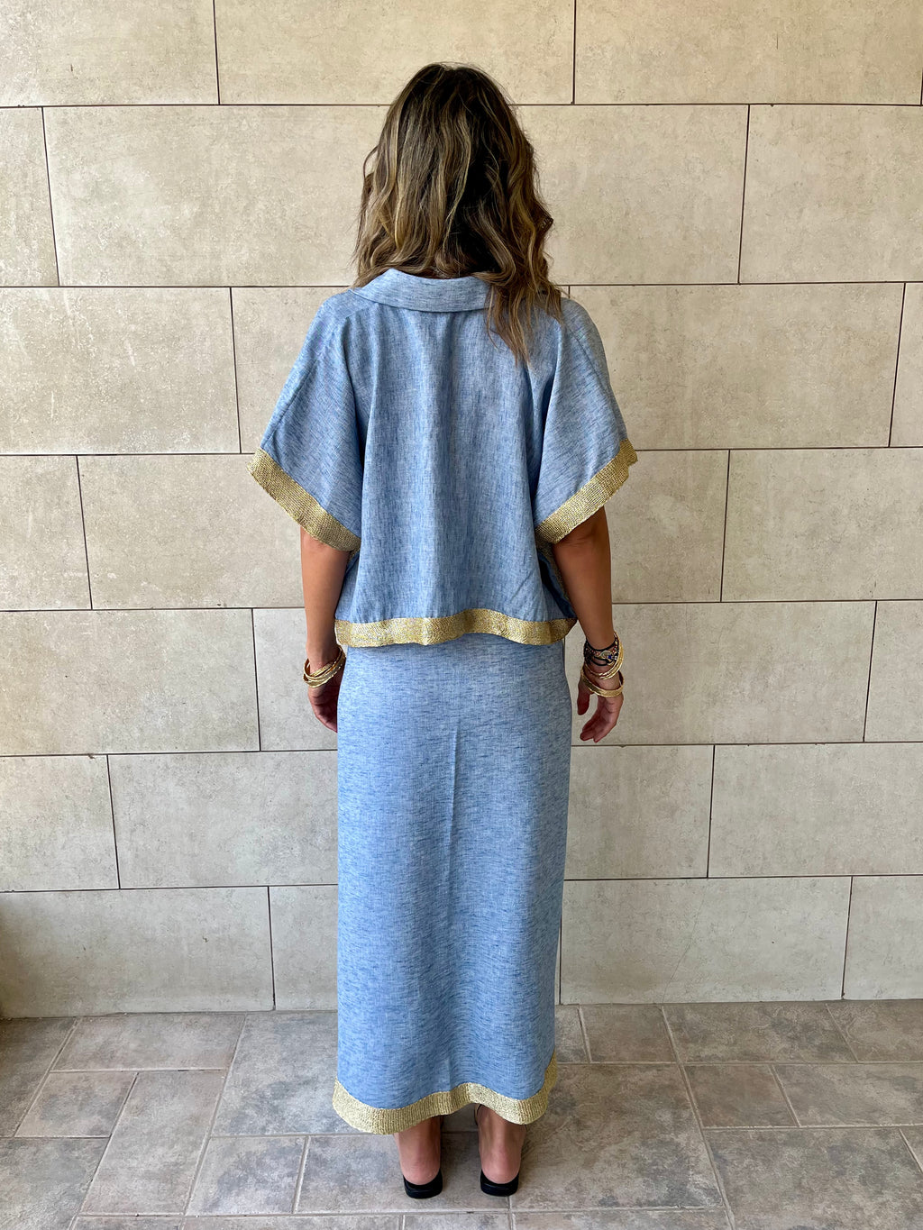 Golden Blue Edge Cropped Shirt