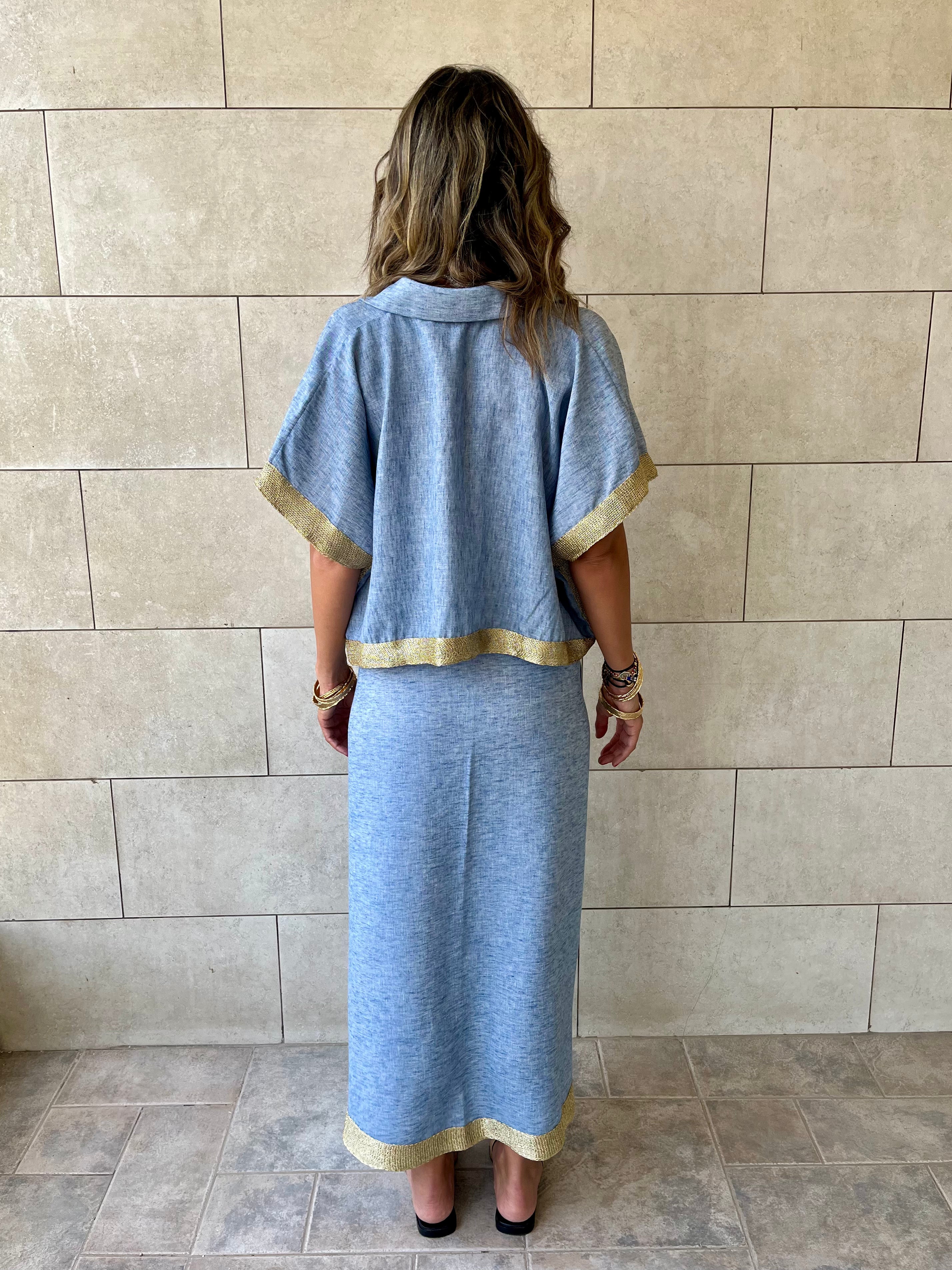 Golden Blue Edge Cropped Shirt