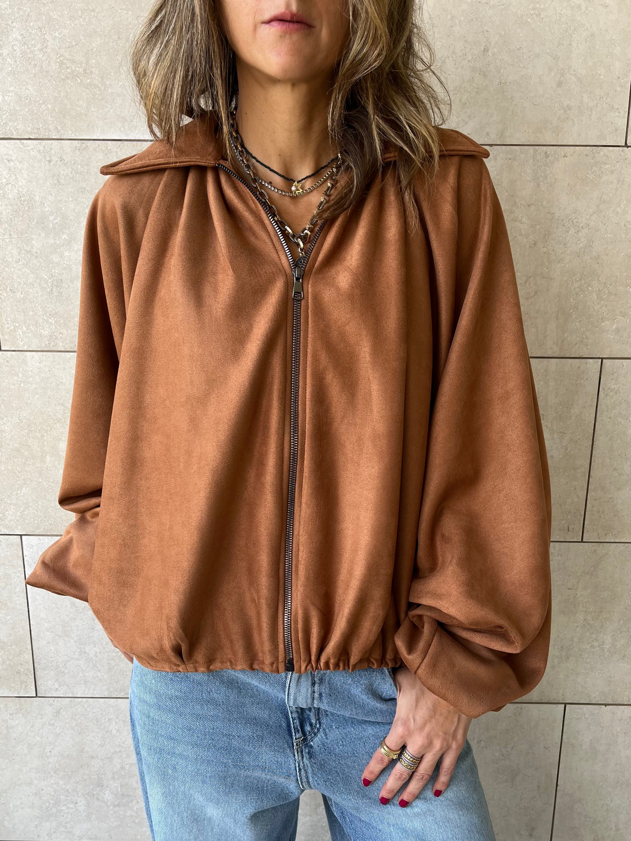 Camel Balloon Suede Jacket