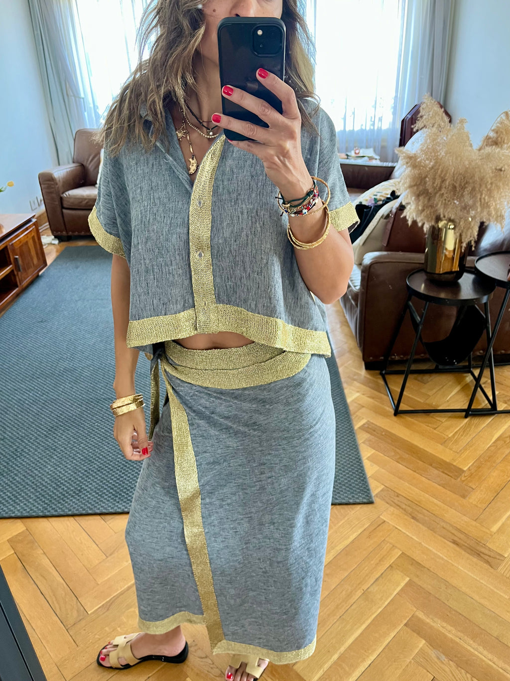 Golden Grey Edge Cropped Shirt