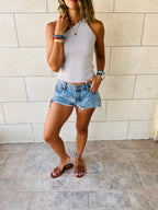 Grey Simple Cool Off Shoulder Top