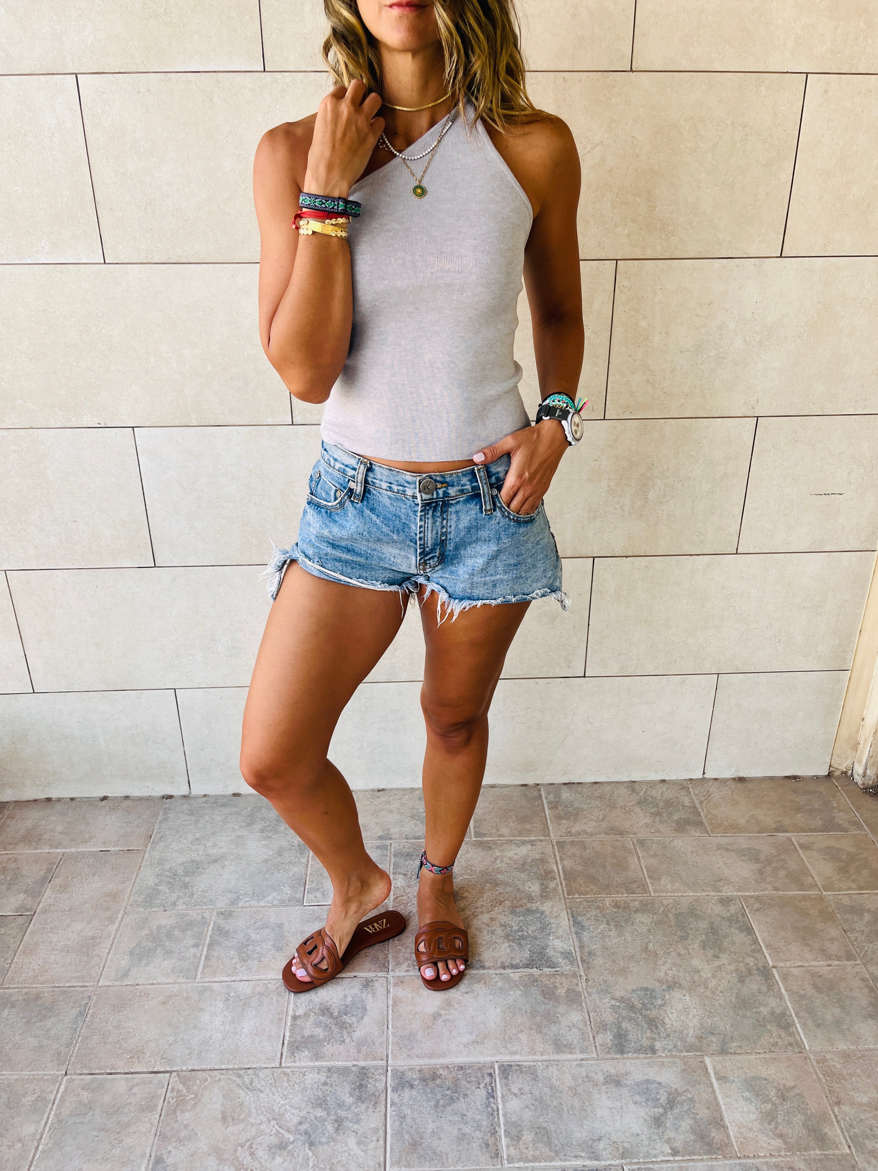 Grey Simple Cool Off Shoulder Top
