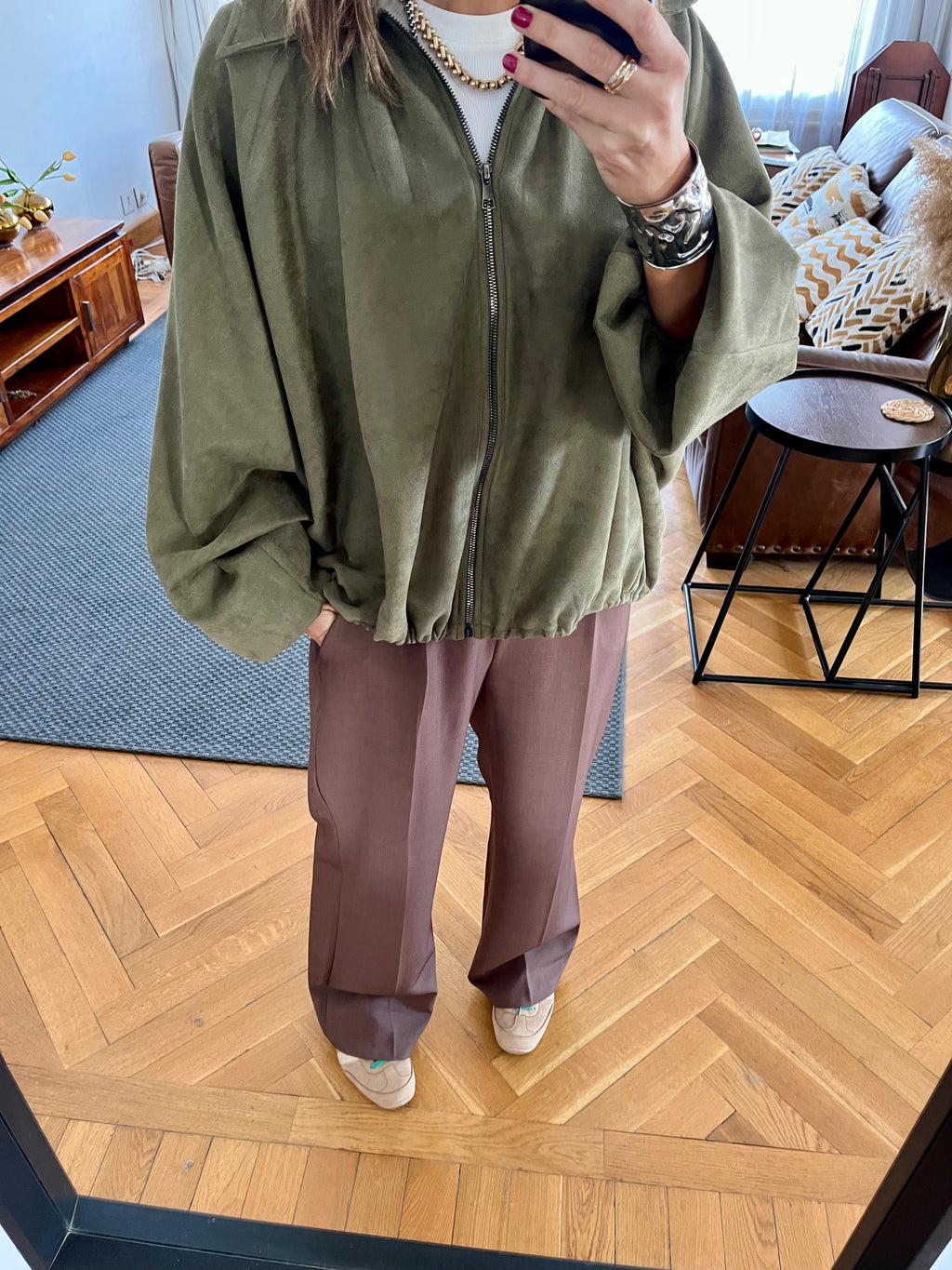 Olive Balloon Suede Jacket