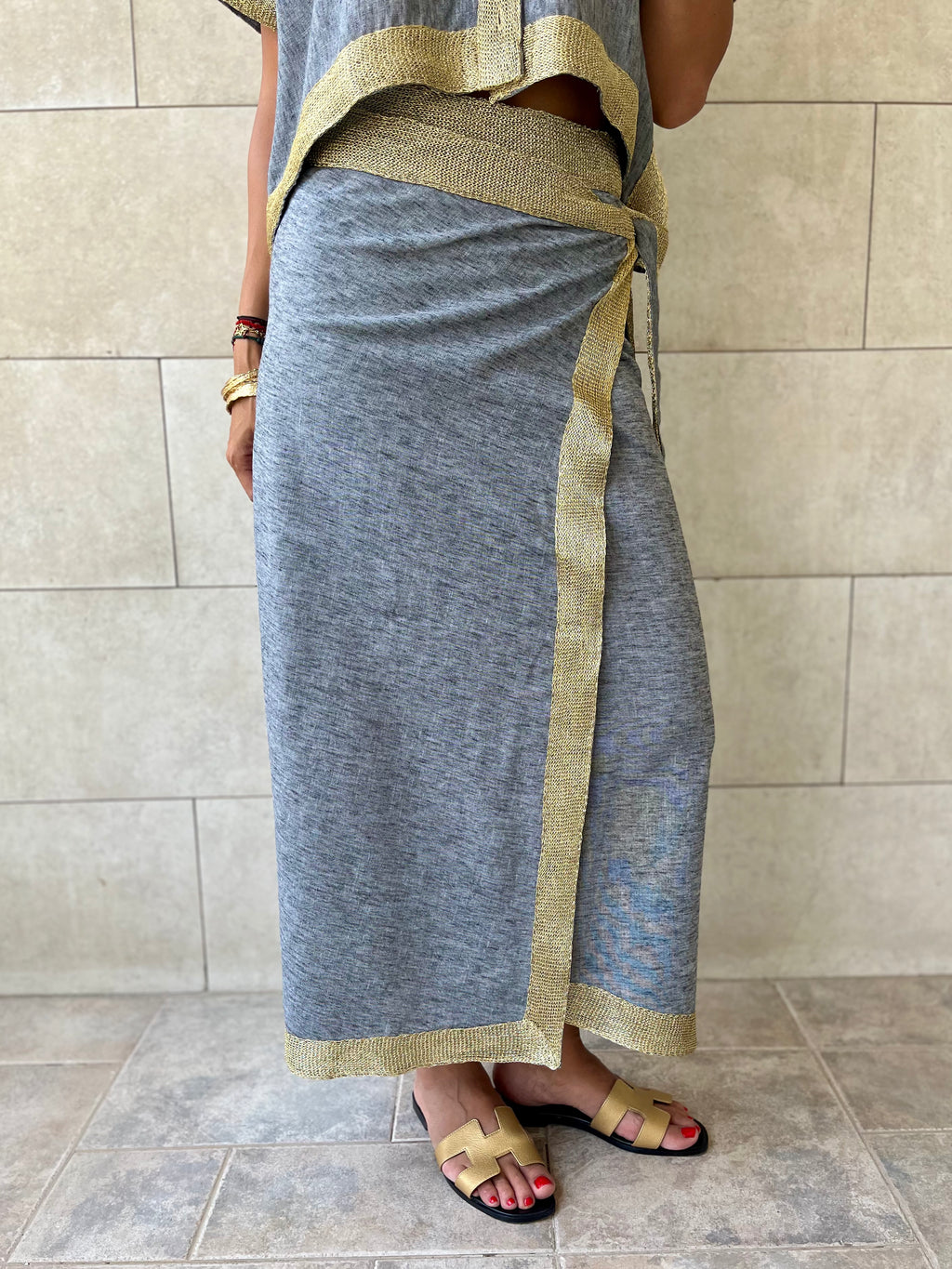 Golden Grey Edge Wrap Skirt
