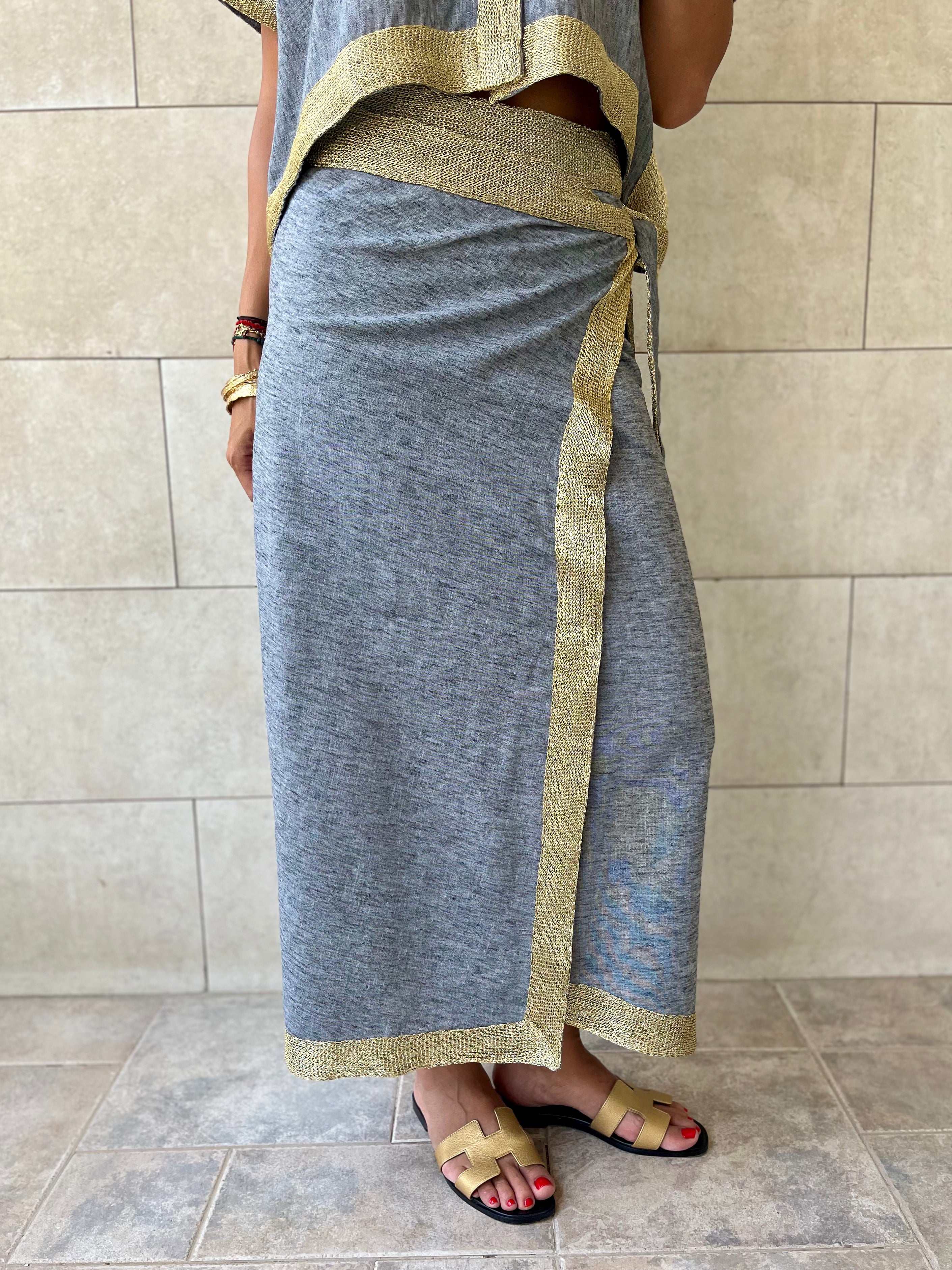 Golden Grey Edge Wrap Skirt