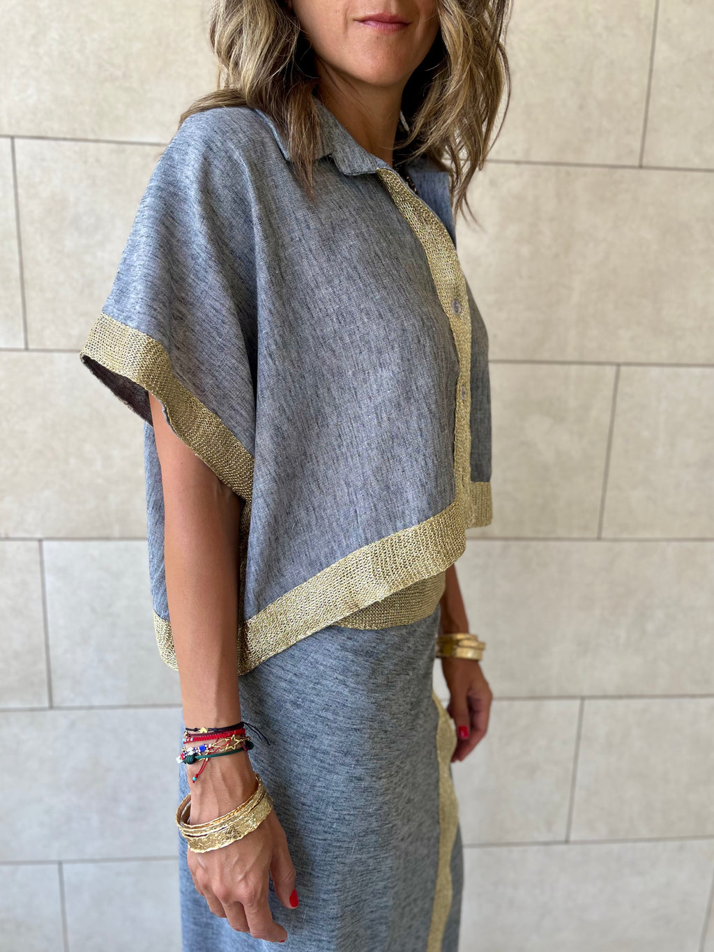 Golden Grey Edge Cropped Shirt