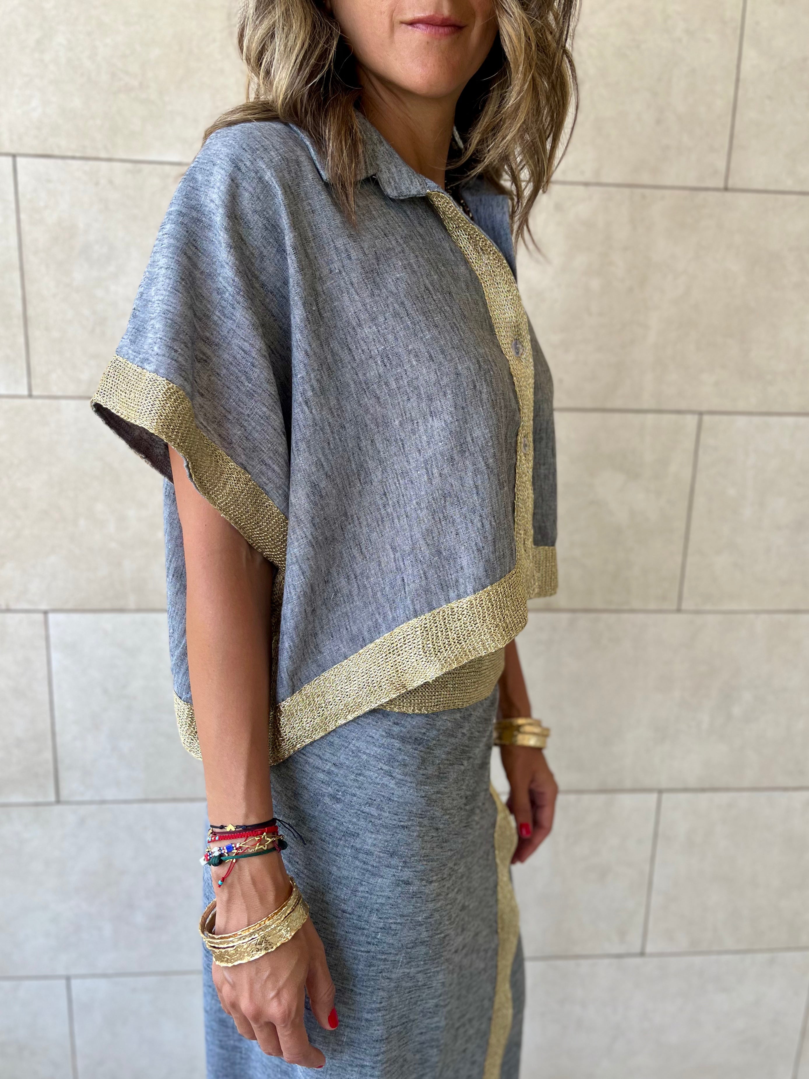 Golden Grey Edge Cropped Shirt