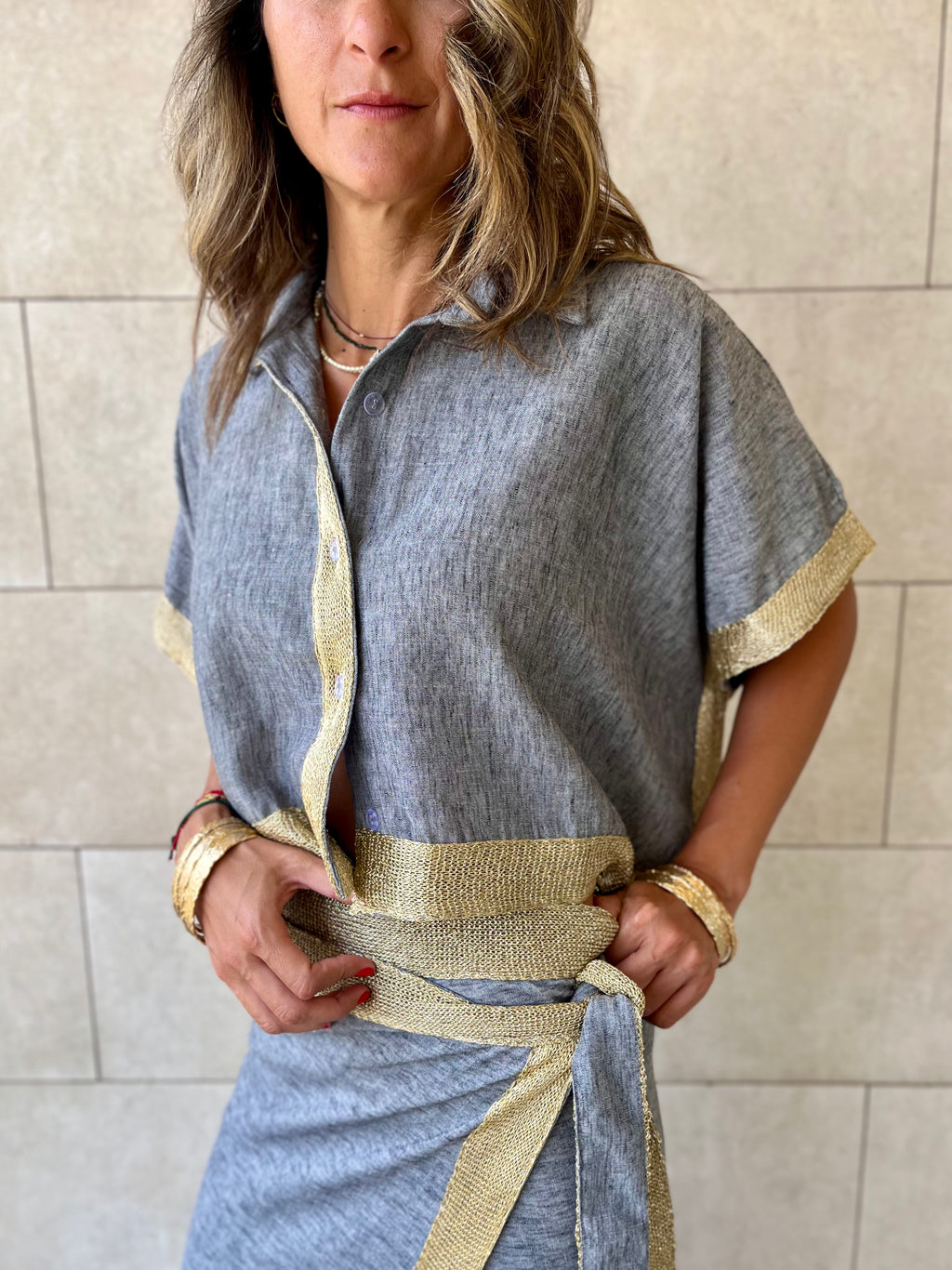 Golden Grey Edge Cropped Shirt