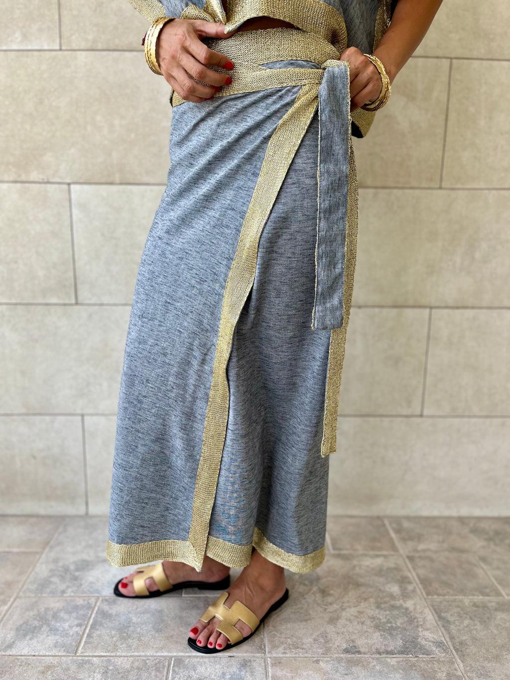 Golden Grey Edge Wrap Skirt