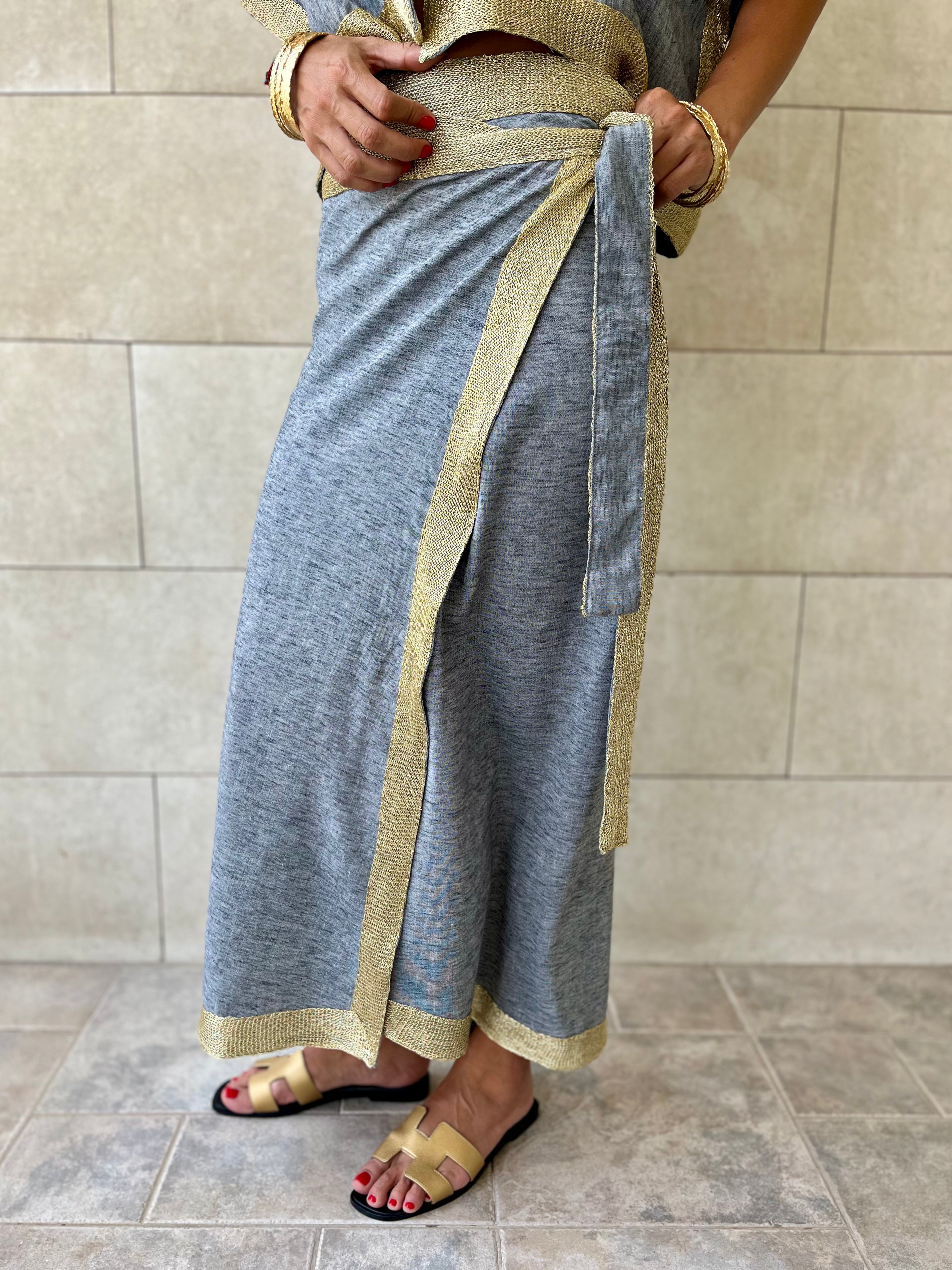 Golden Grey Edge Wrap Skirt