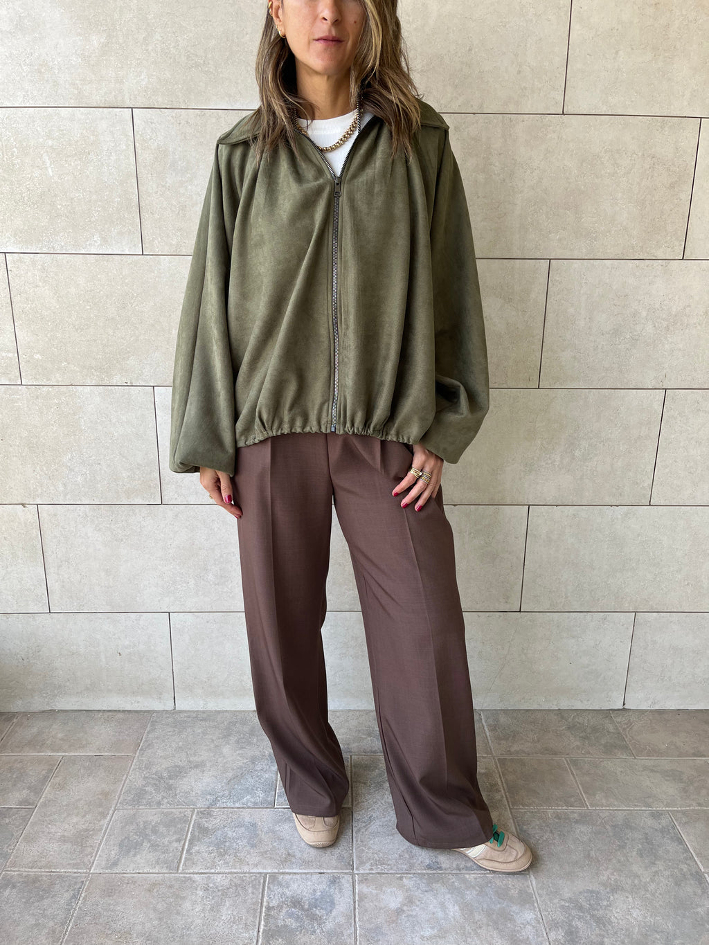 Olive Balloon Suede Jacket