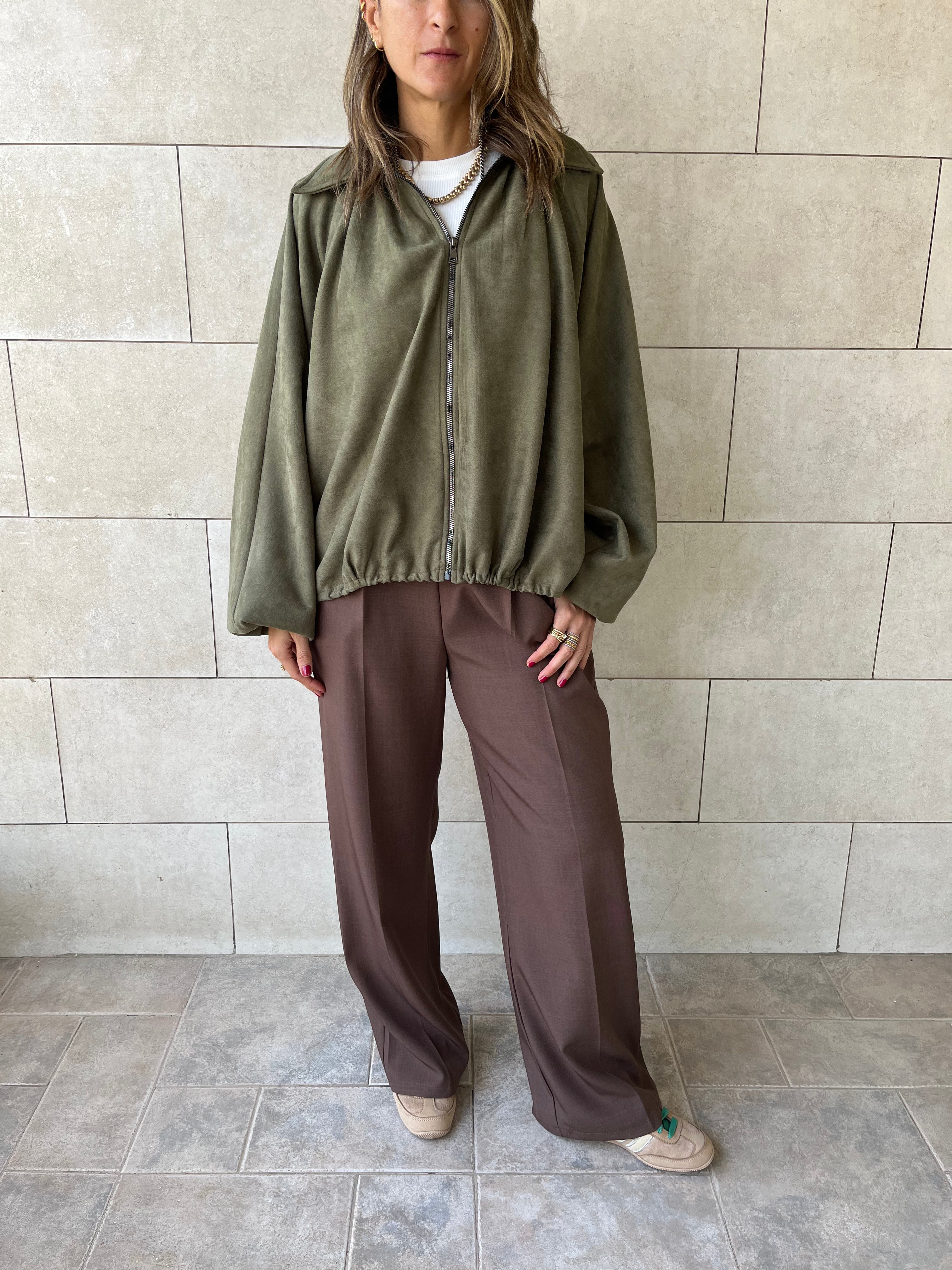 Olive Balloon Suede Jacket