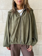 Olive Balloon Suede Jacket