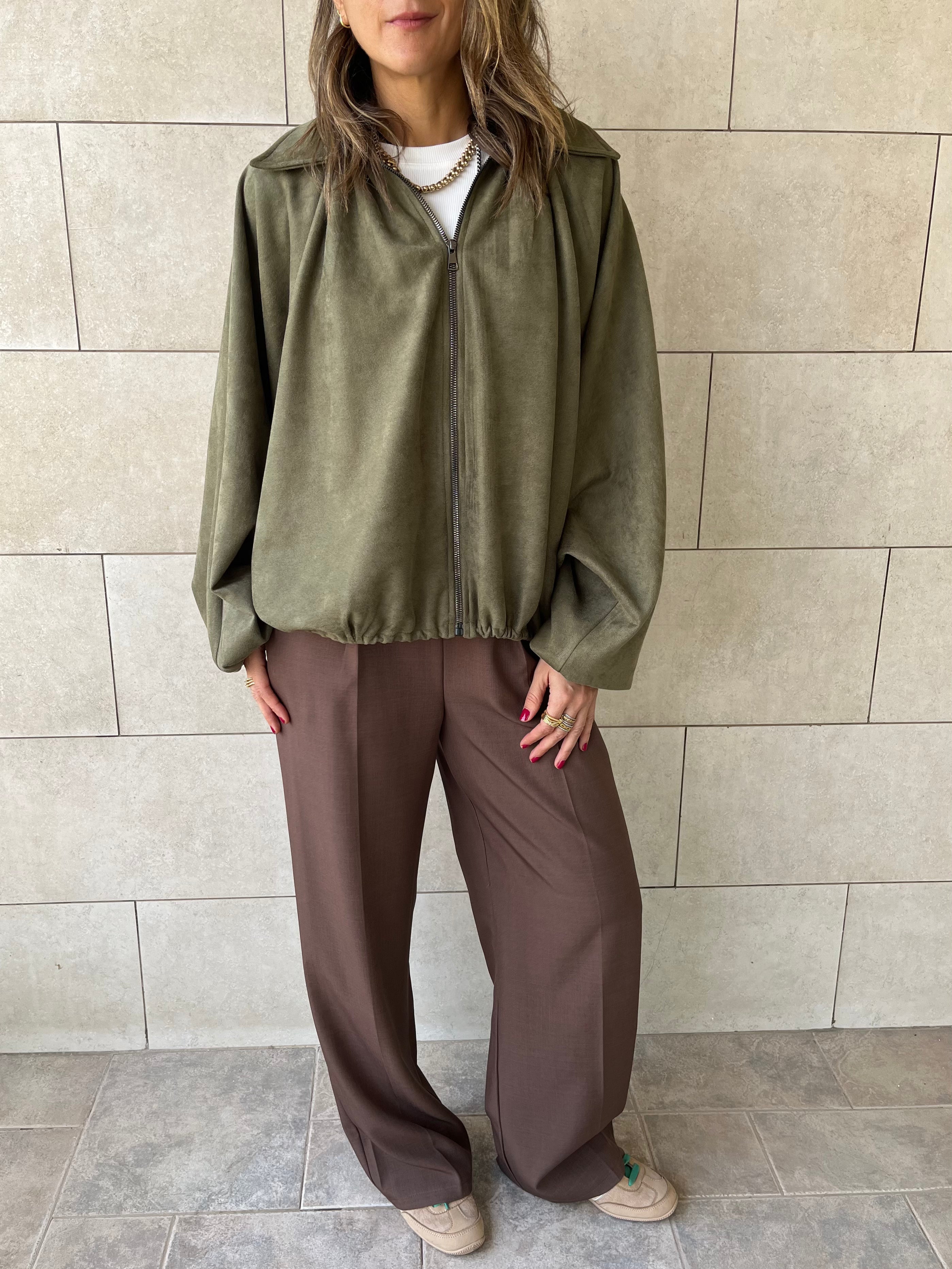 Olive Balloon Suede Jacket