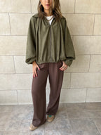 Olive Balloon Suede Jacket