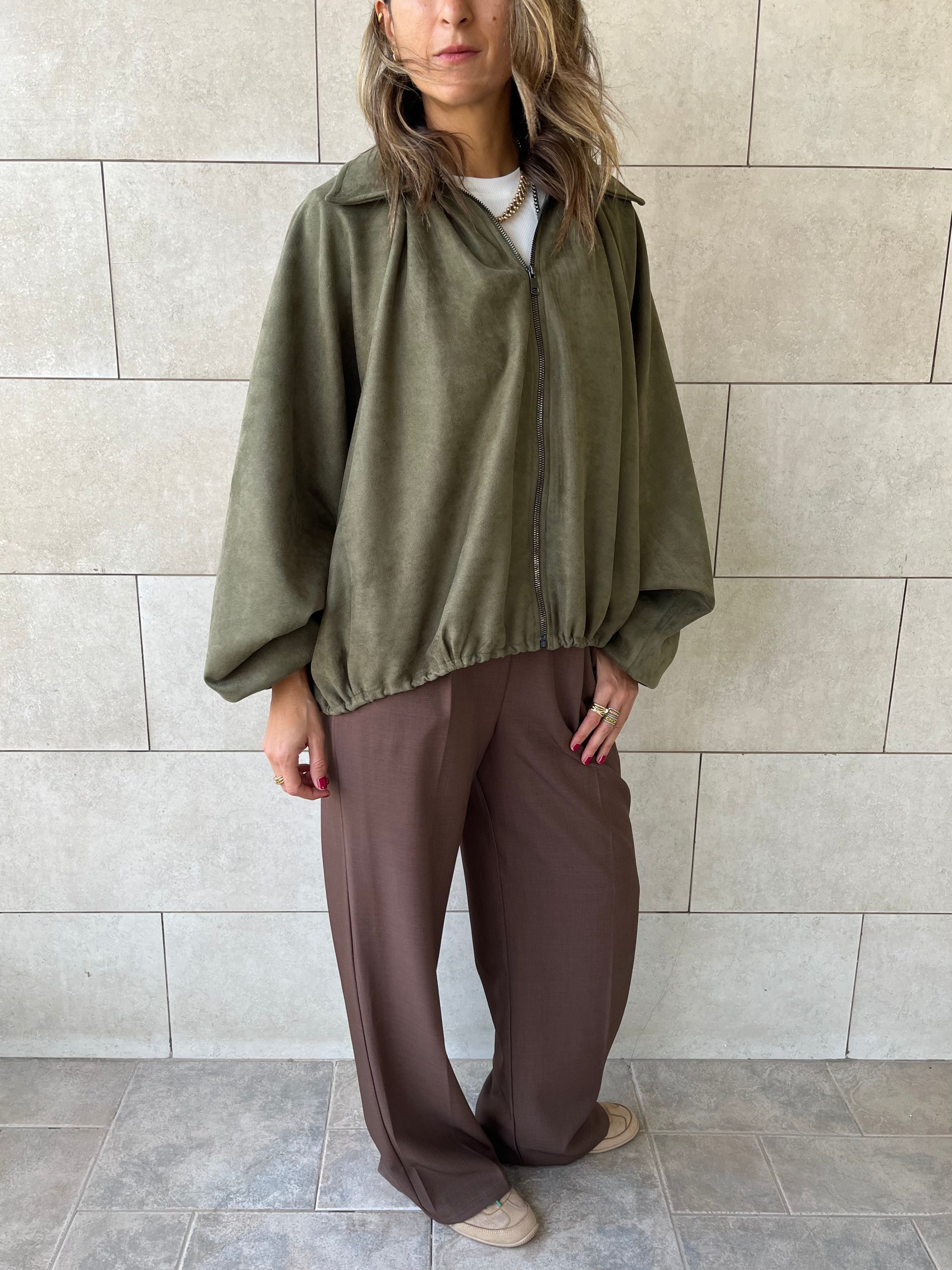 Olive Balloon Suede Jacket