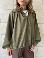 Olive Balloon Suede Jacket