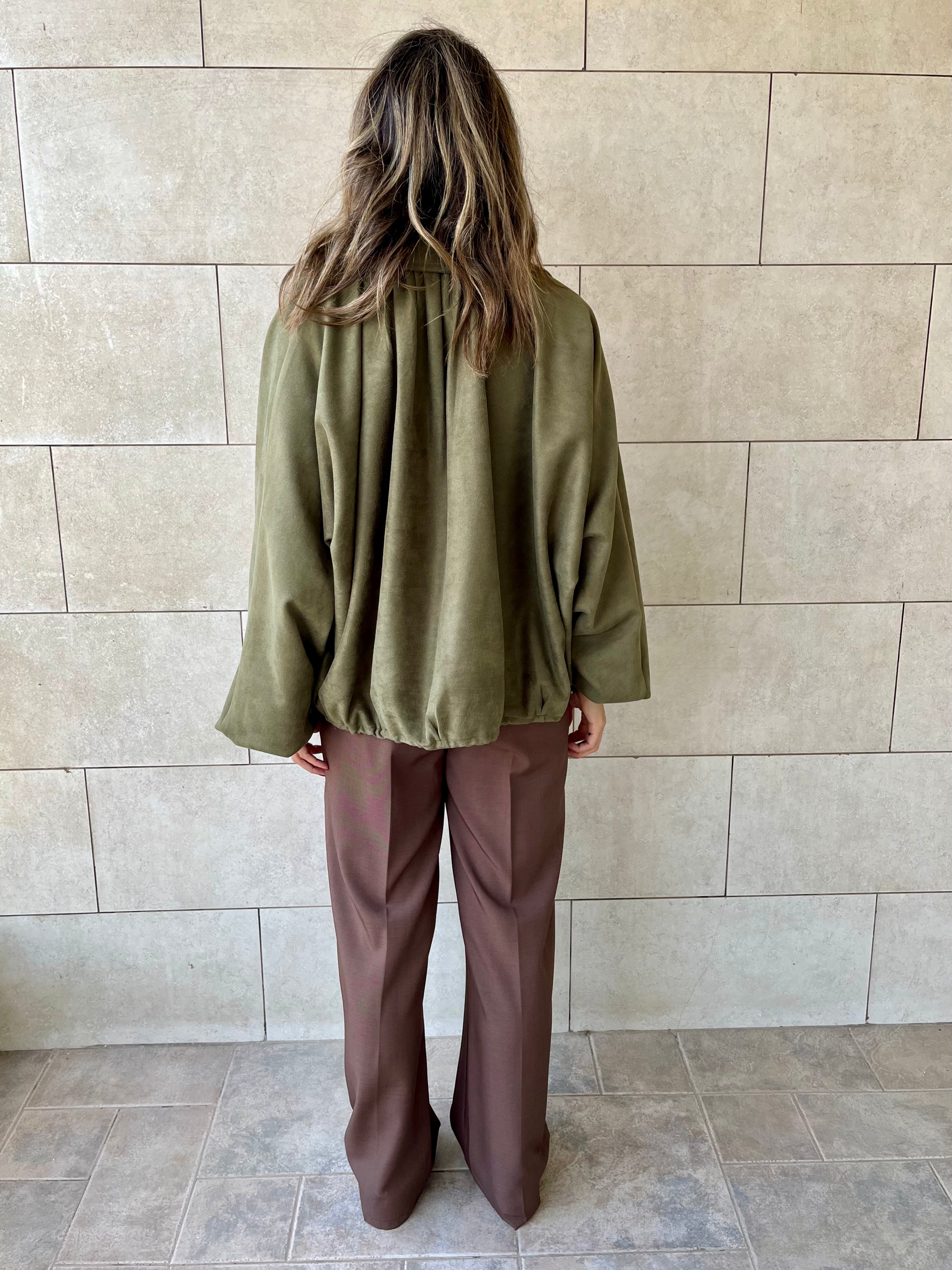 Olive Balloon Suede Jacket