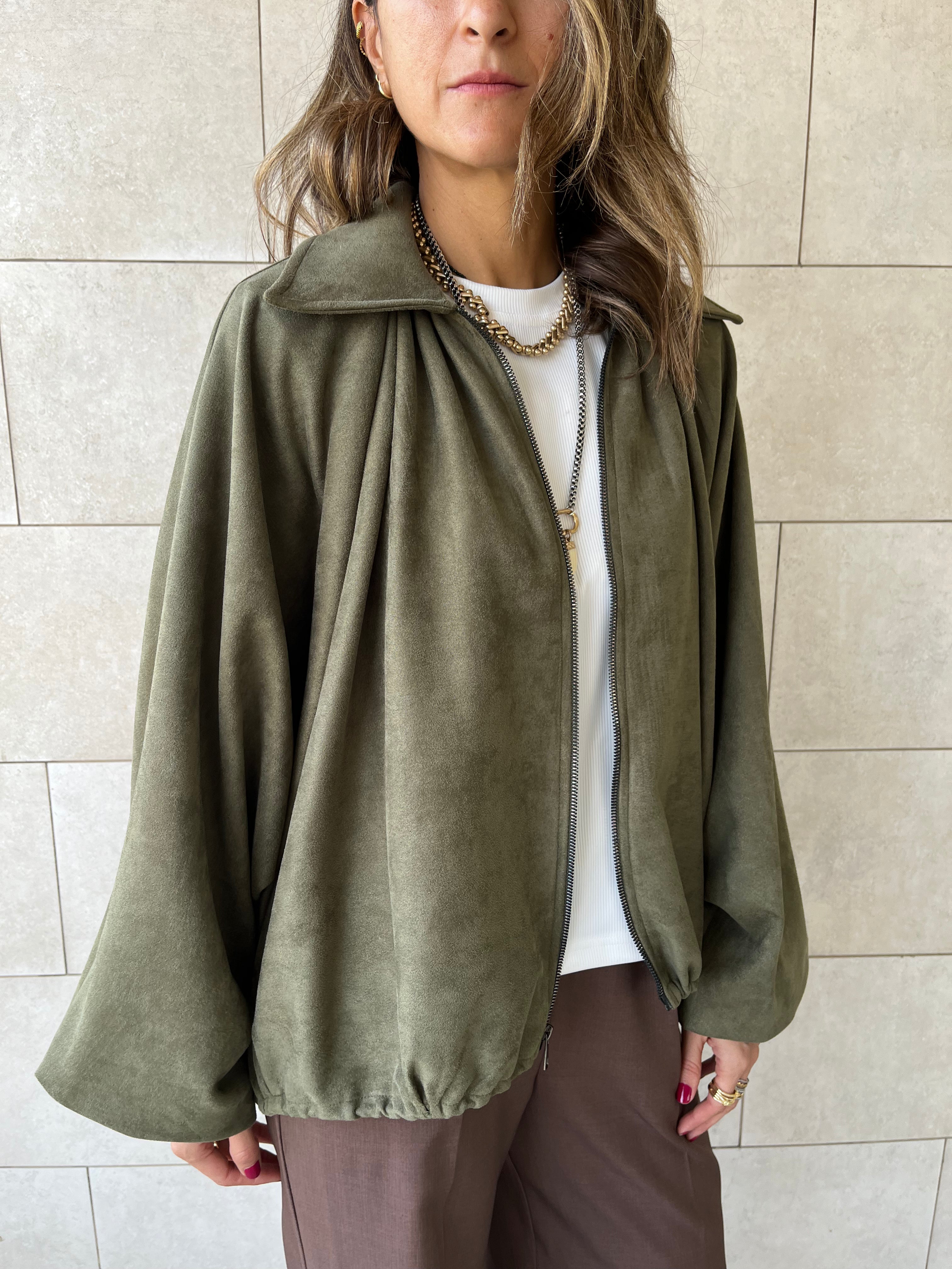 Olive Balloon Suede Jacket
