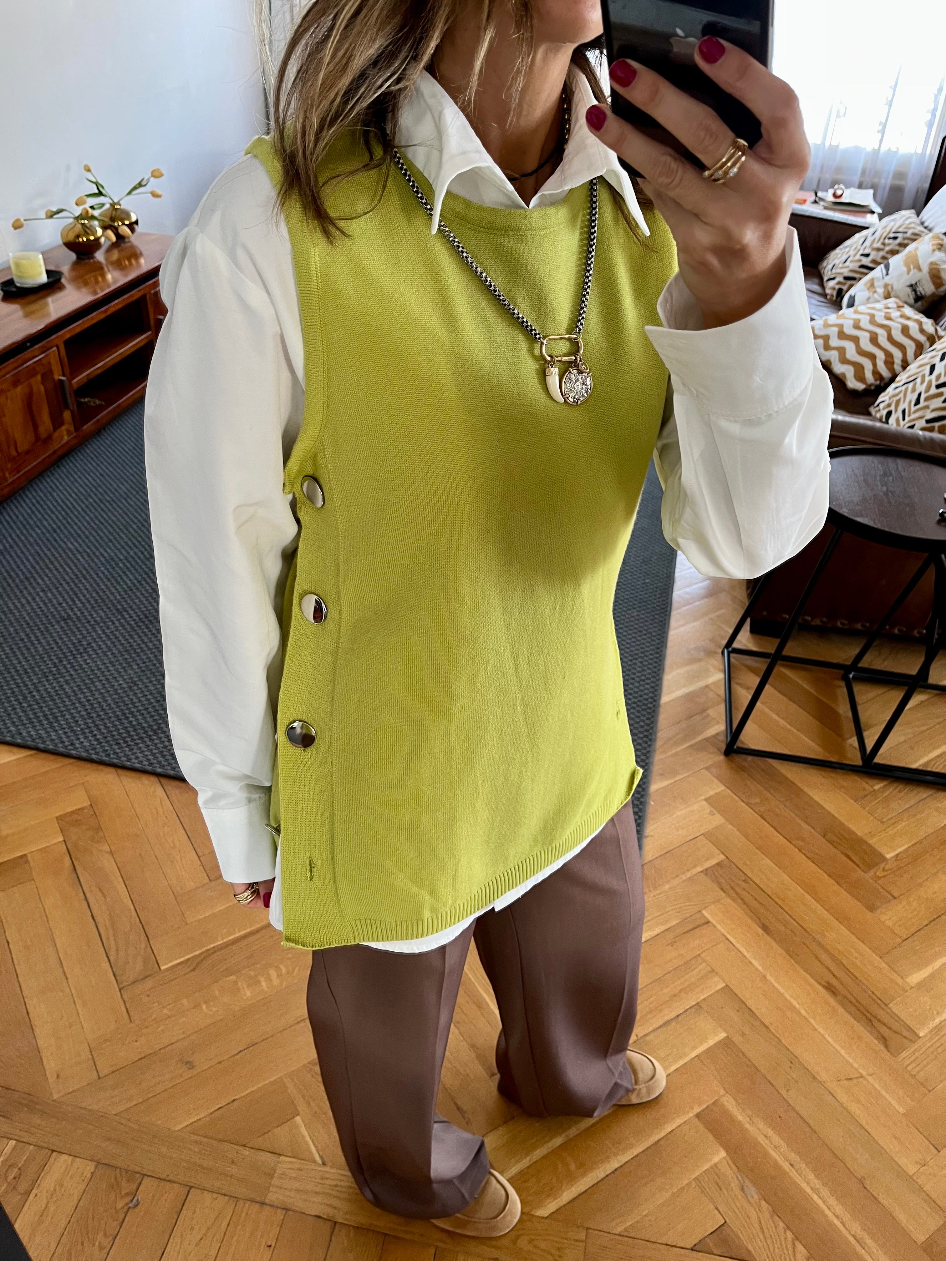 Lime Silver Side Button Vest