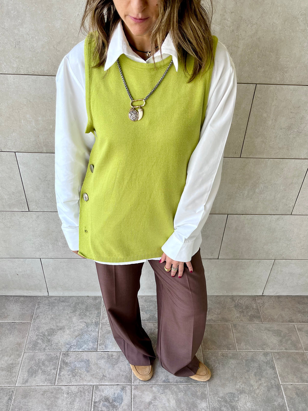 Lime Silver Side Button Vest