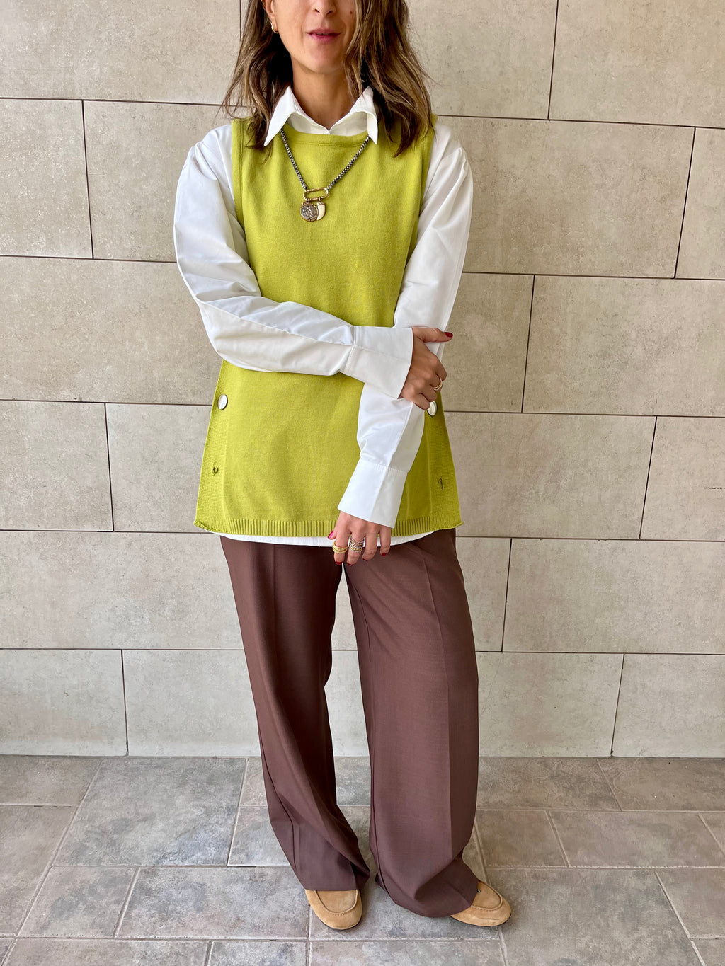 Lime Silver Side Button Vest