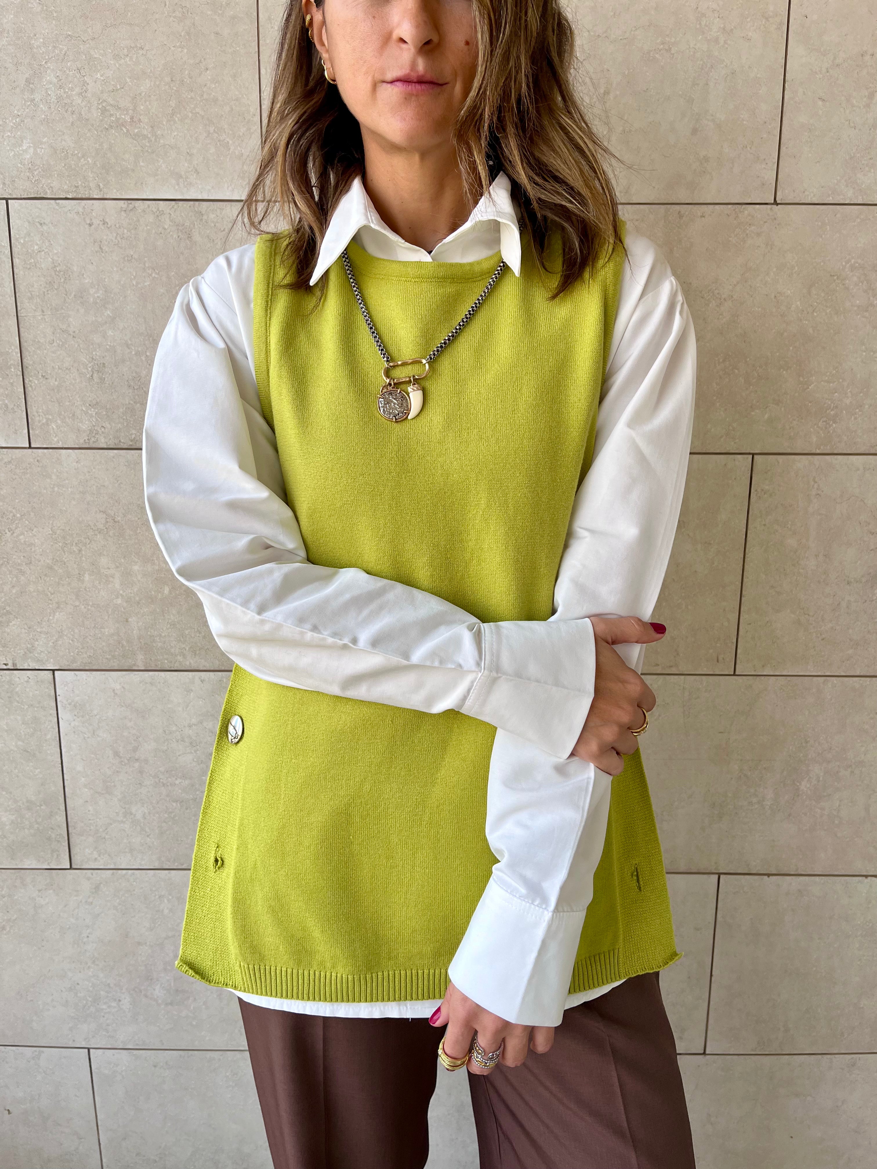 Lime Silver Side Button Vest