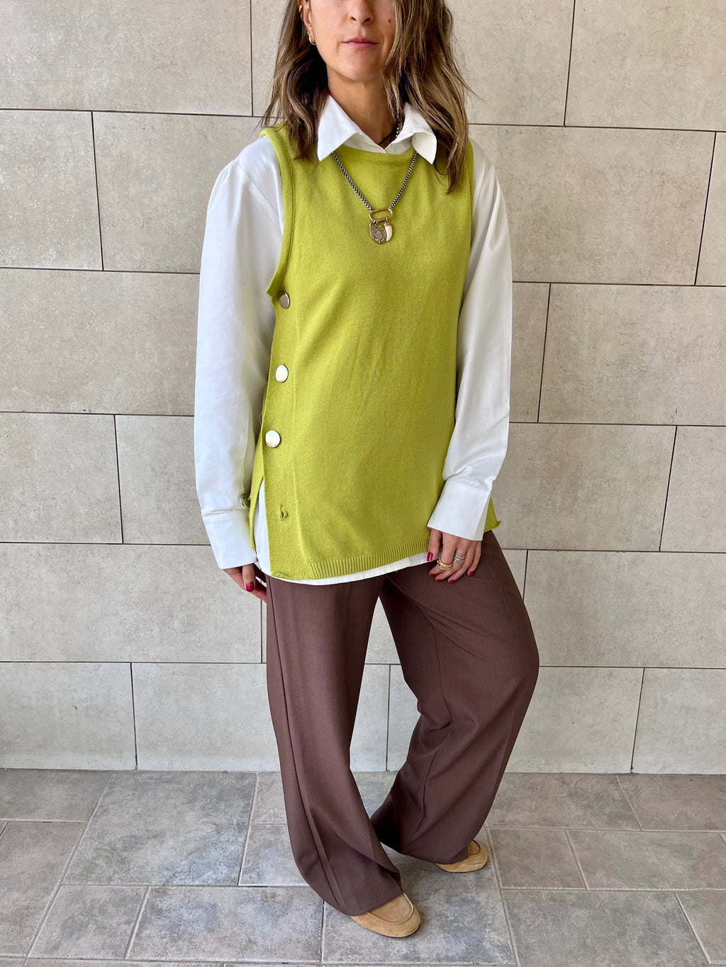 Lime Silver Side Button Vest