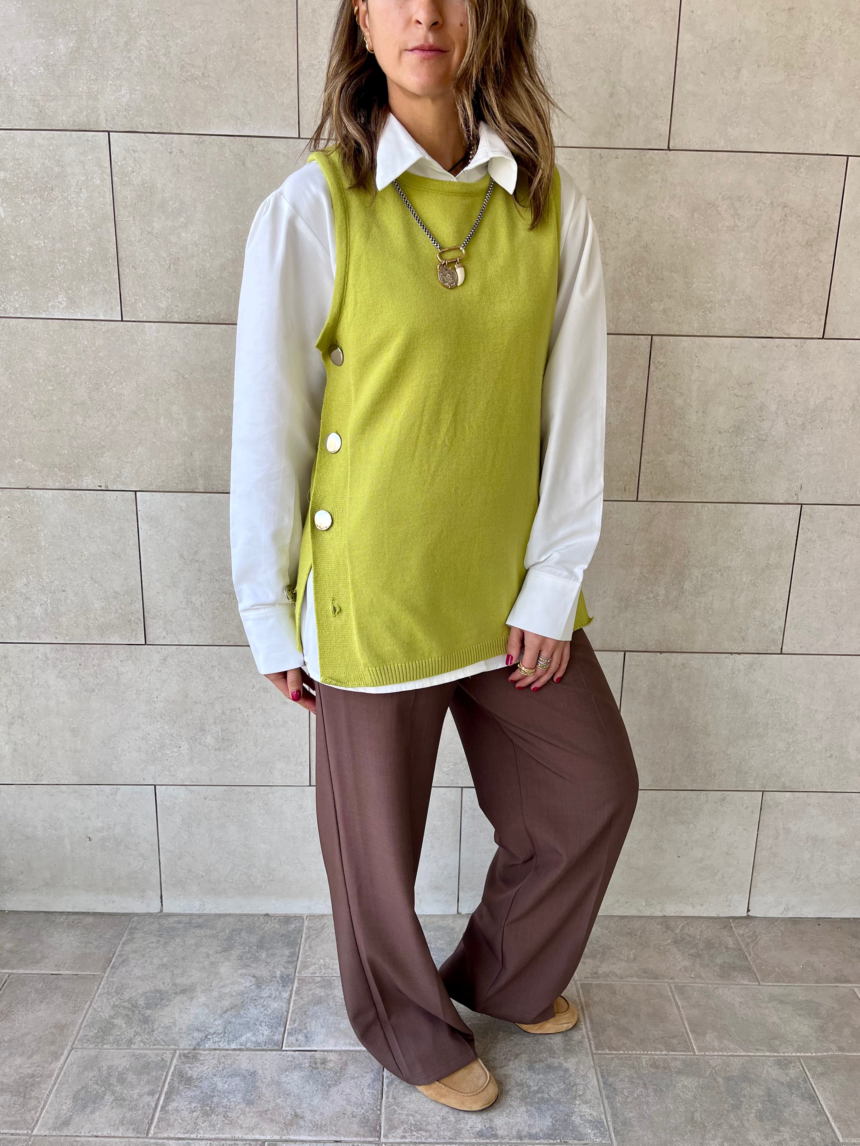 Lime Silver Side Button Vest