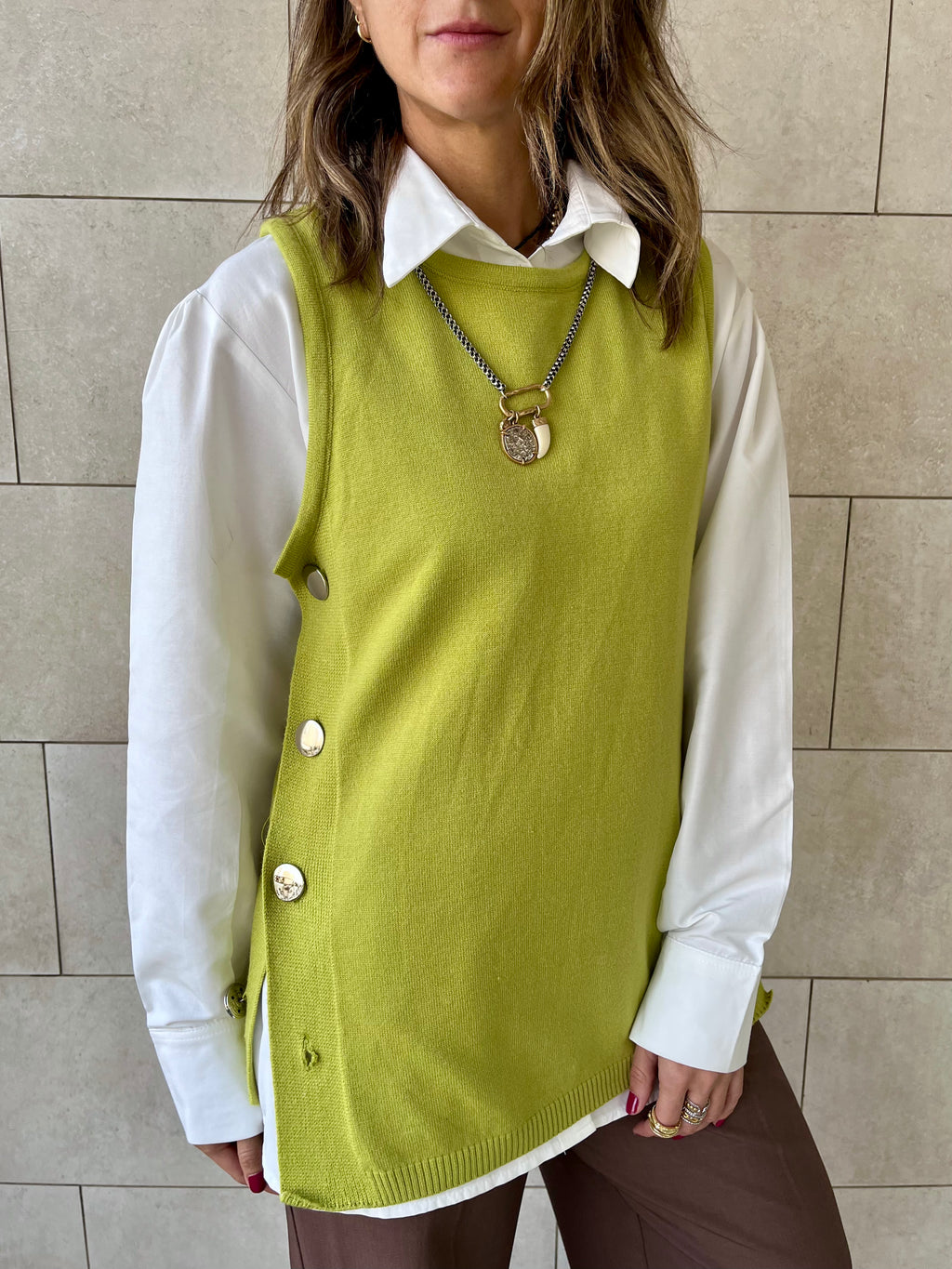 Lime Silver Side Button Vest