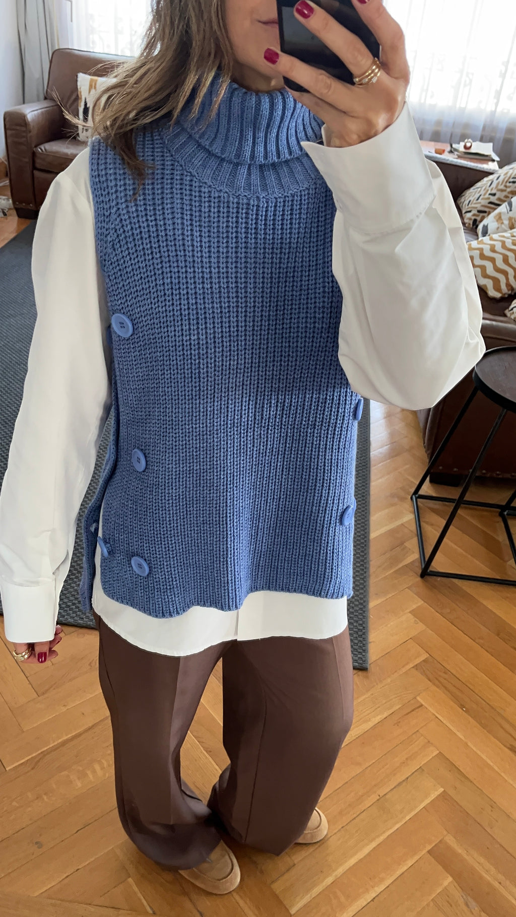 Baby Blue High Neck Buttons Side Vest