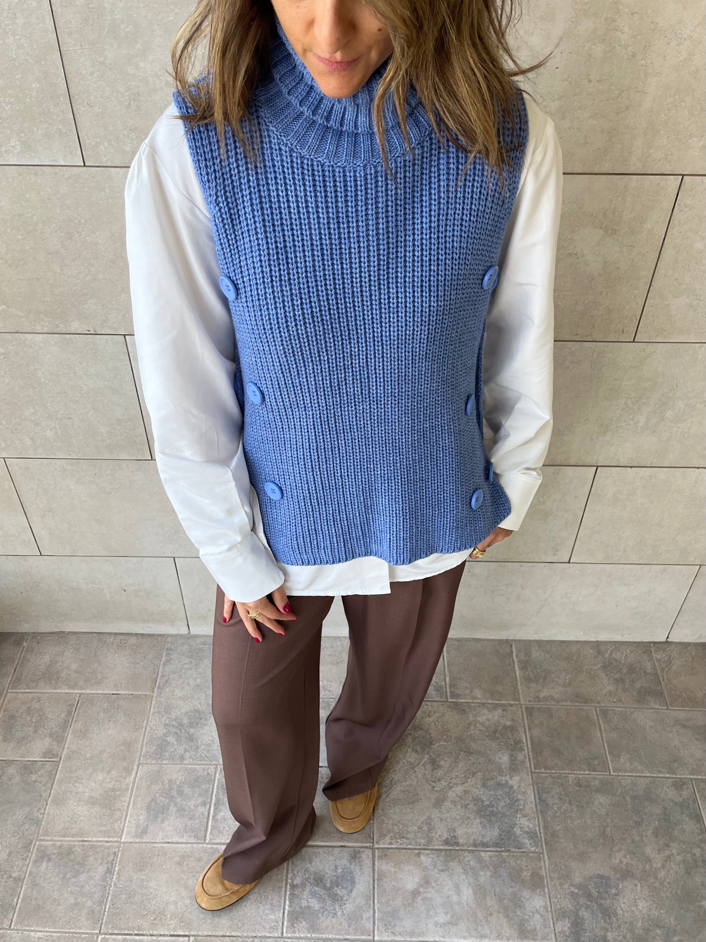 Baby Blue High Neck Buttons Side Vest