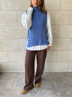 Baby Blue High Neck Buttons Side Vest