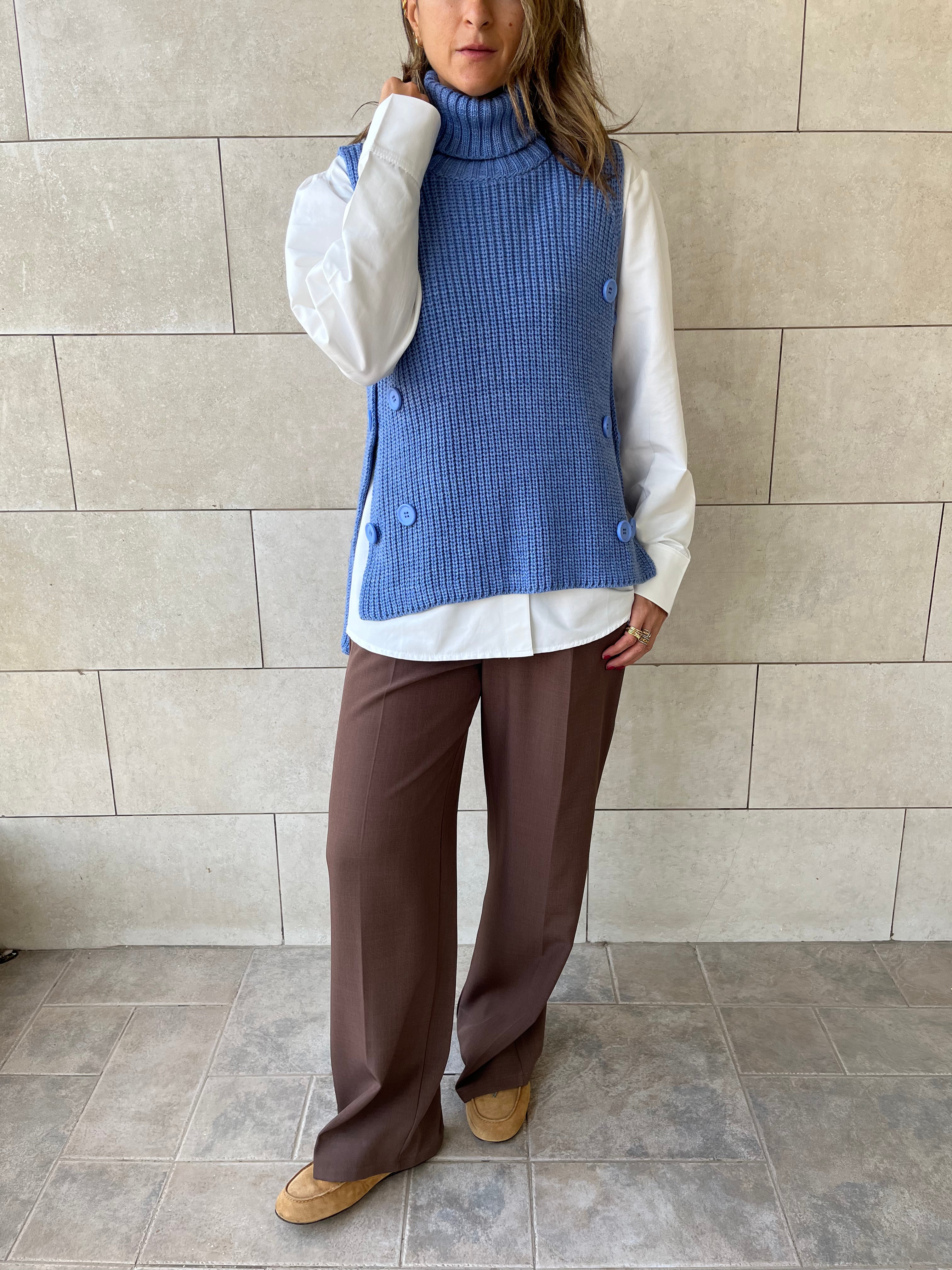 Baby Blue High Neck Buttons Side Vest