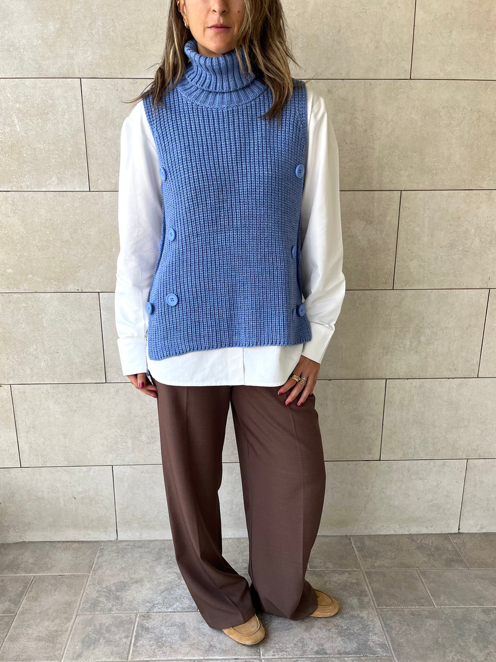 Baby Blue High Neck Buttons Side Vest